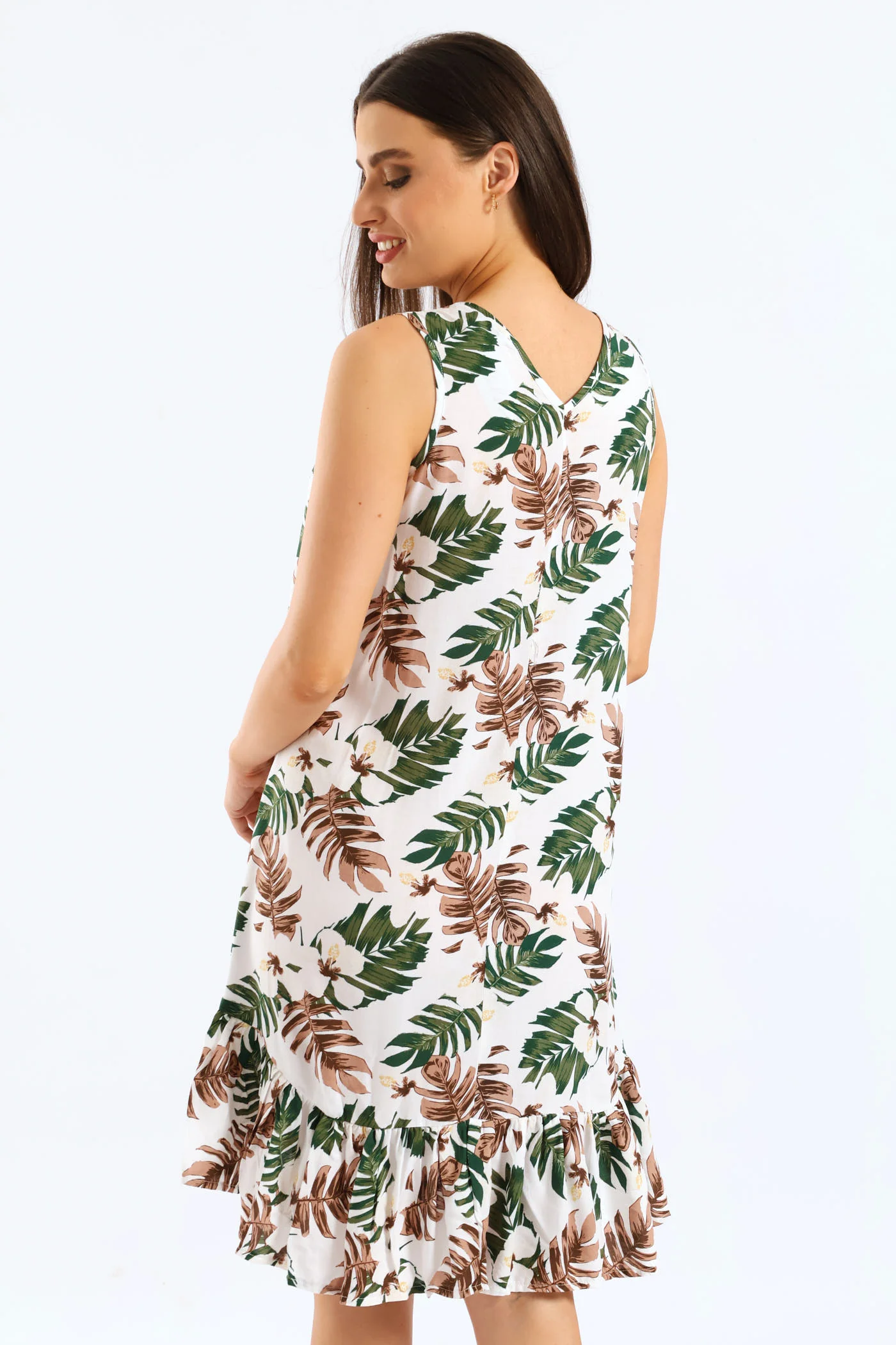 Frill Hem Hi-Lo Printed Shift Mini Dress - White - Image 4
