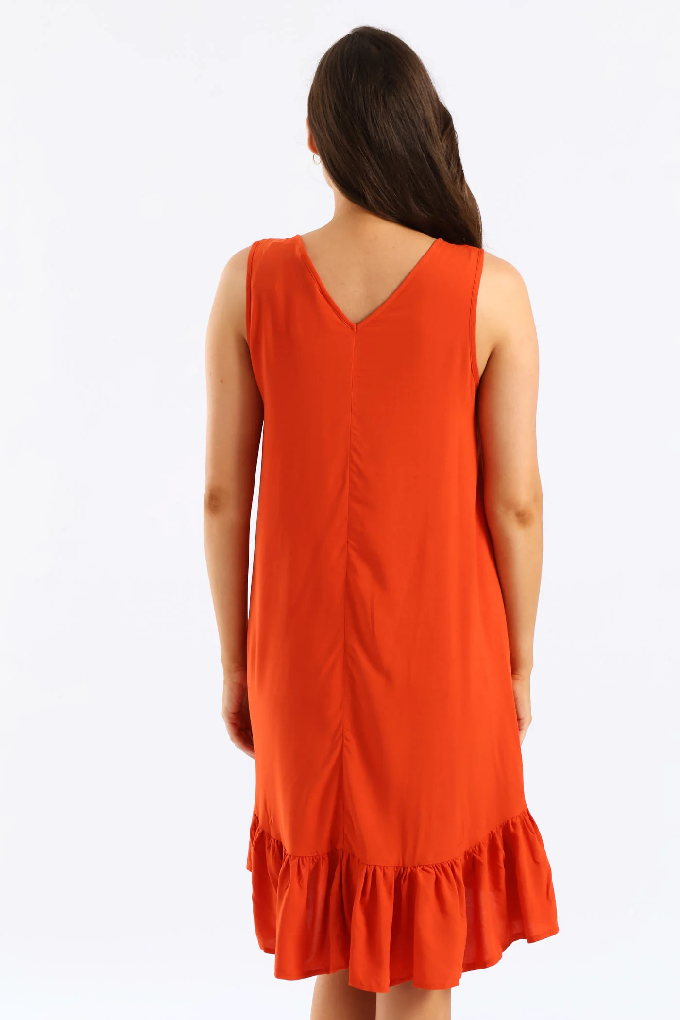 Frill Hem Hi-Lo Shift Mini Dress - Burnt Orange - Image 3