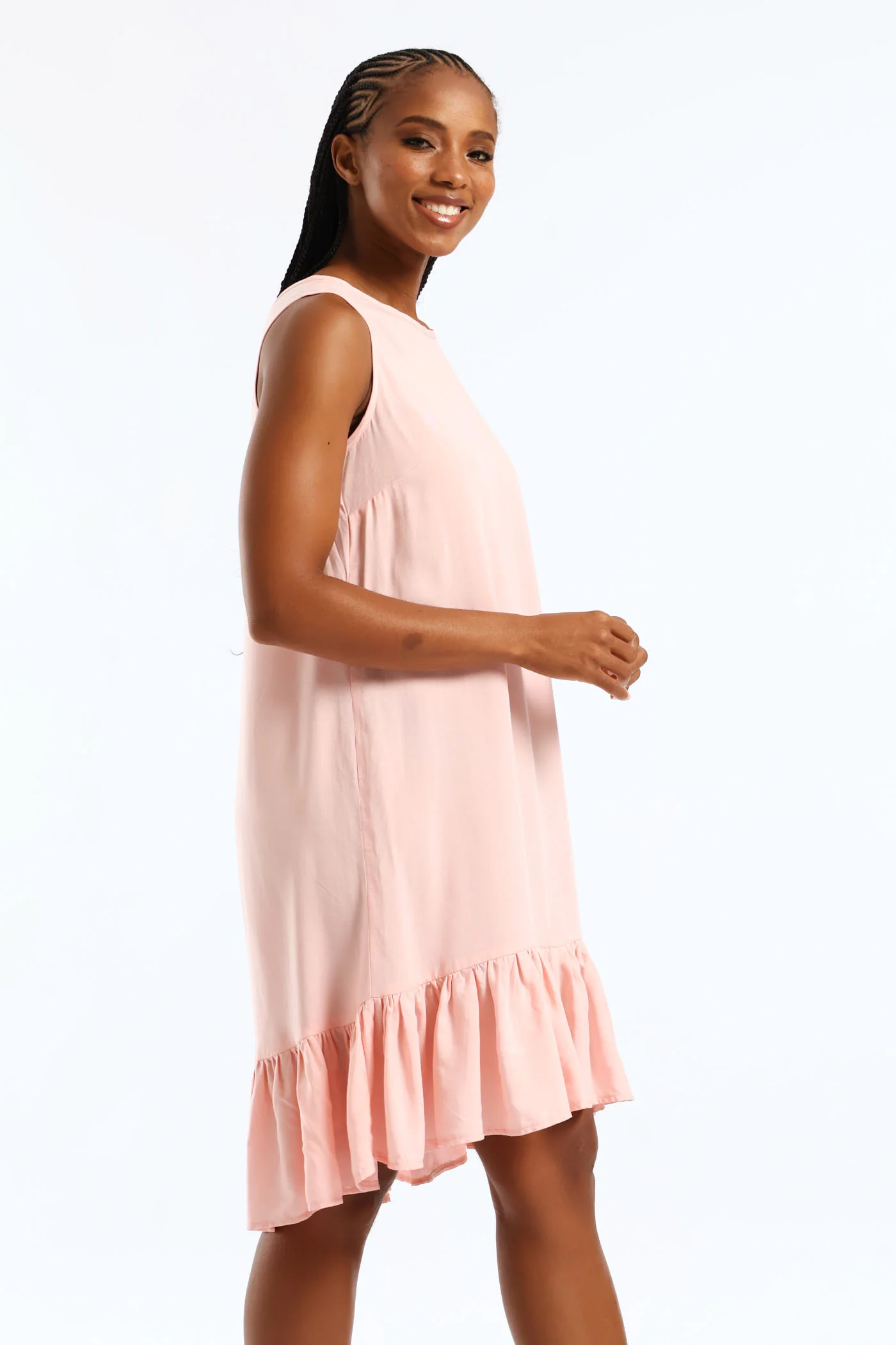 Frill Hem Hi-Lo Shift Mini Dress - Light Pink - Image 3