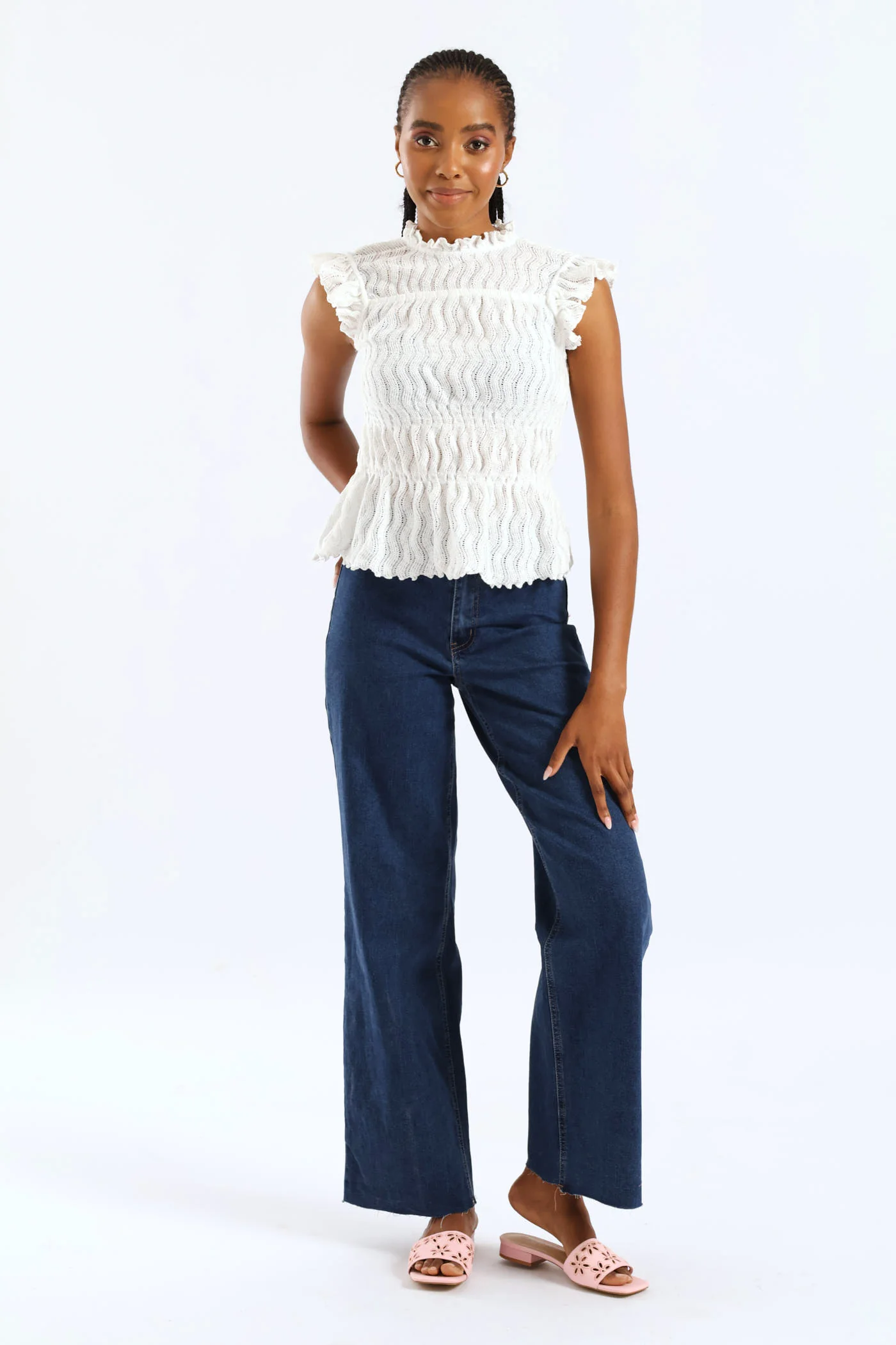 Frill Hi Neck Tank Top - White - Image 2