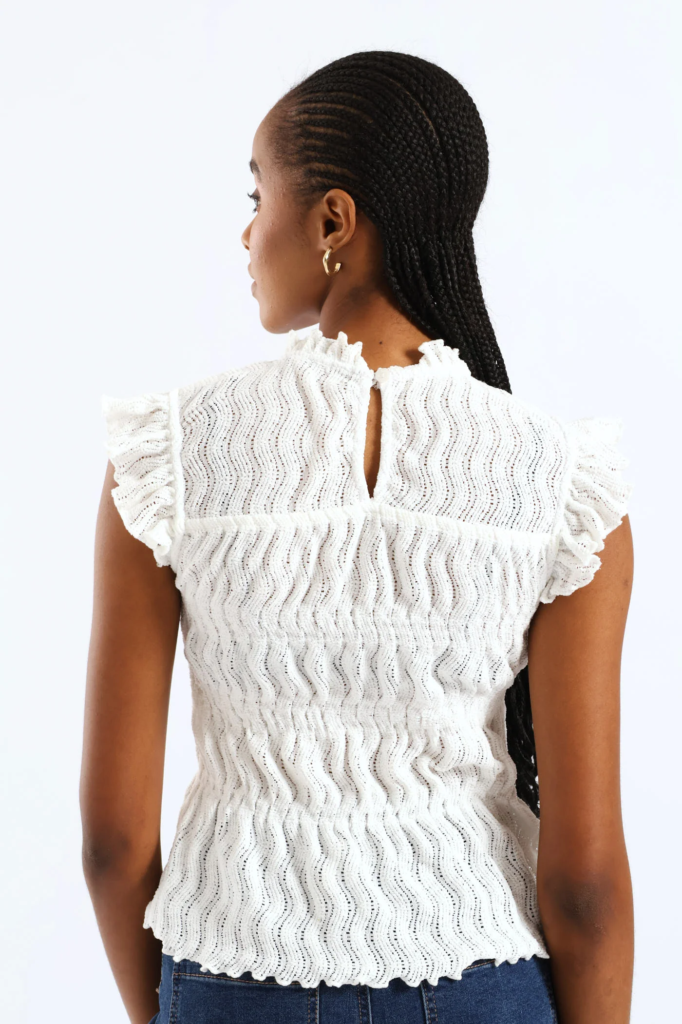 Frill Hi Neck Tank Top - White - Image 4