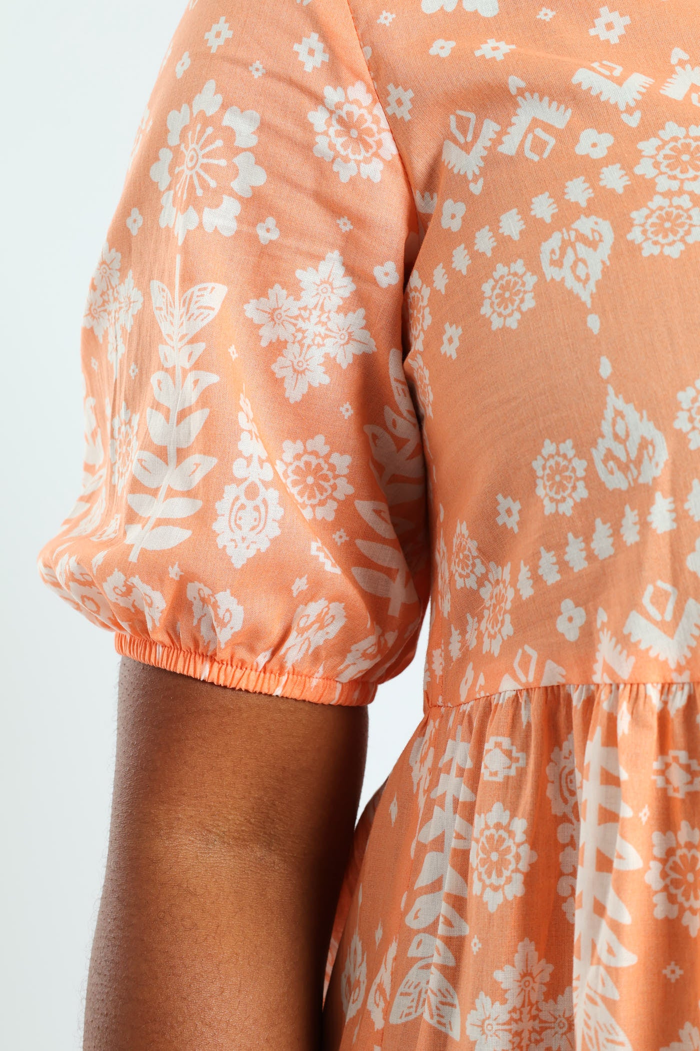 Frill Neck & Tie Swing Mini Dress - Coral - Image 2