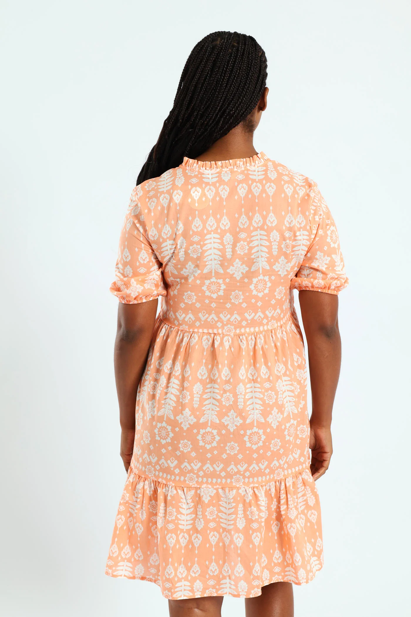 Frill Neck & Tie Swing Mini Dress - Coral - Image 5
