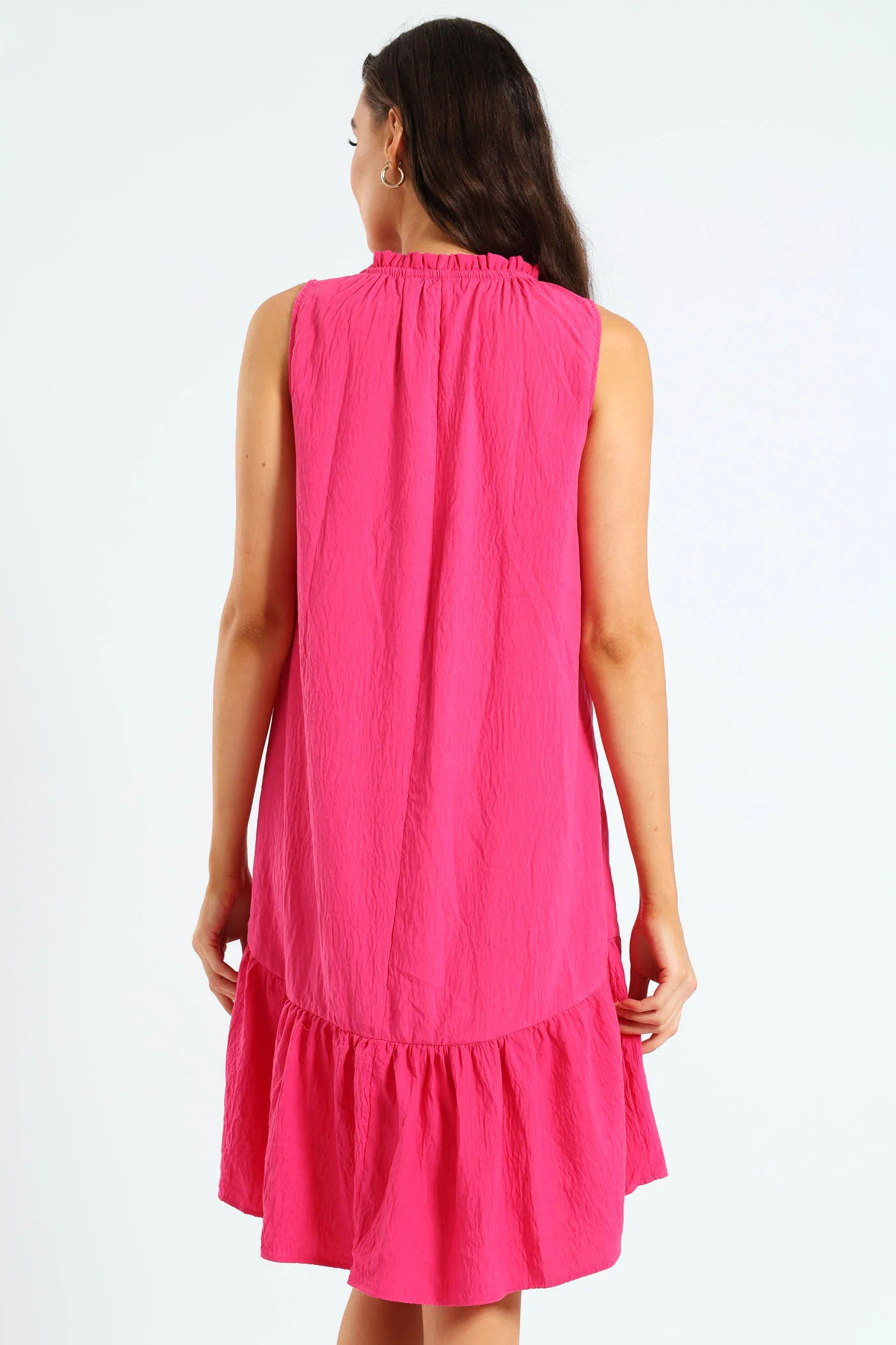 Frill Neck Drop Hem Dress - Fuchsia - Image 2