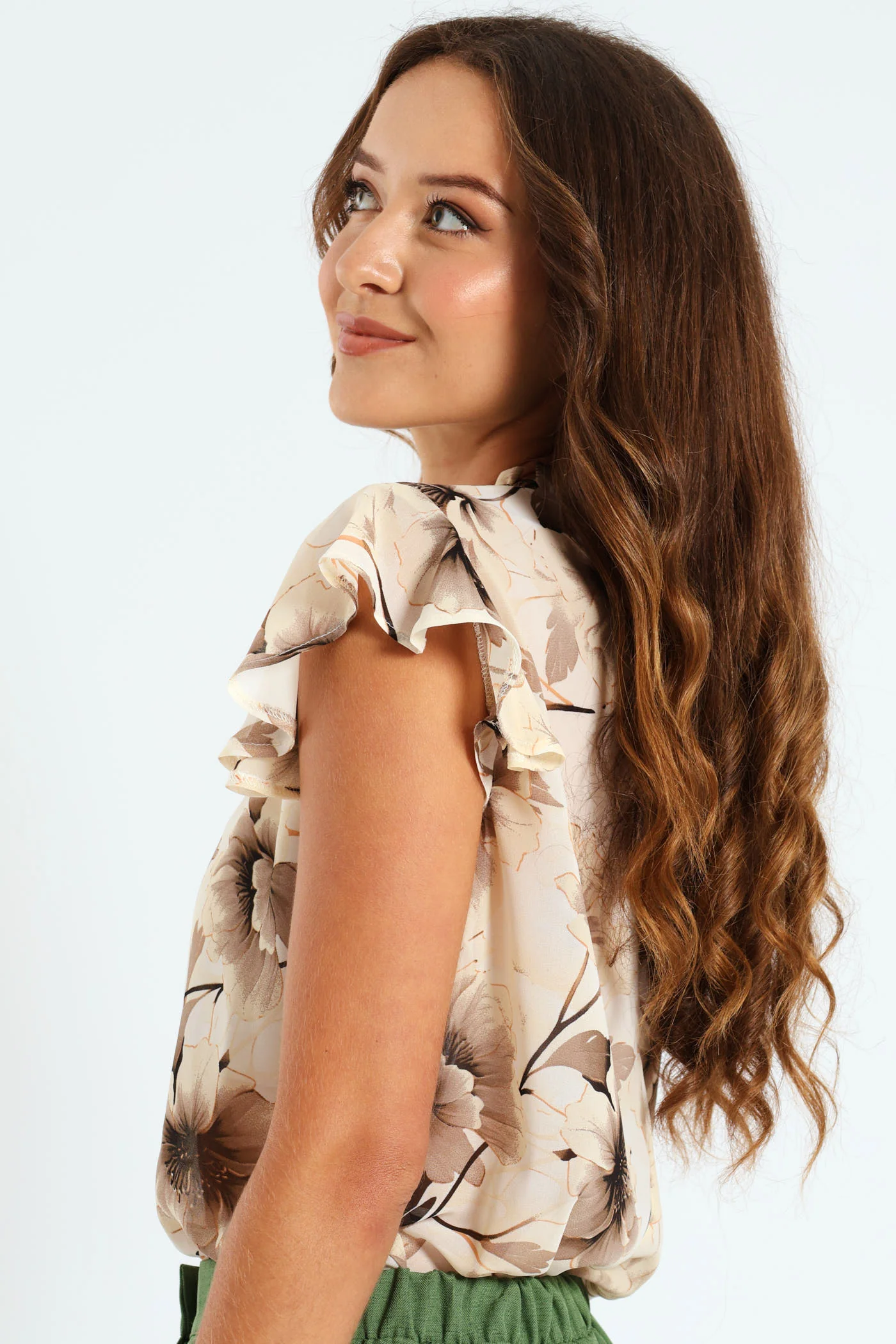 Frill Neck Keyhole Blouse - Black/White - Image 2