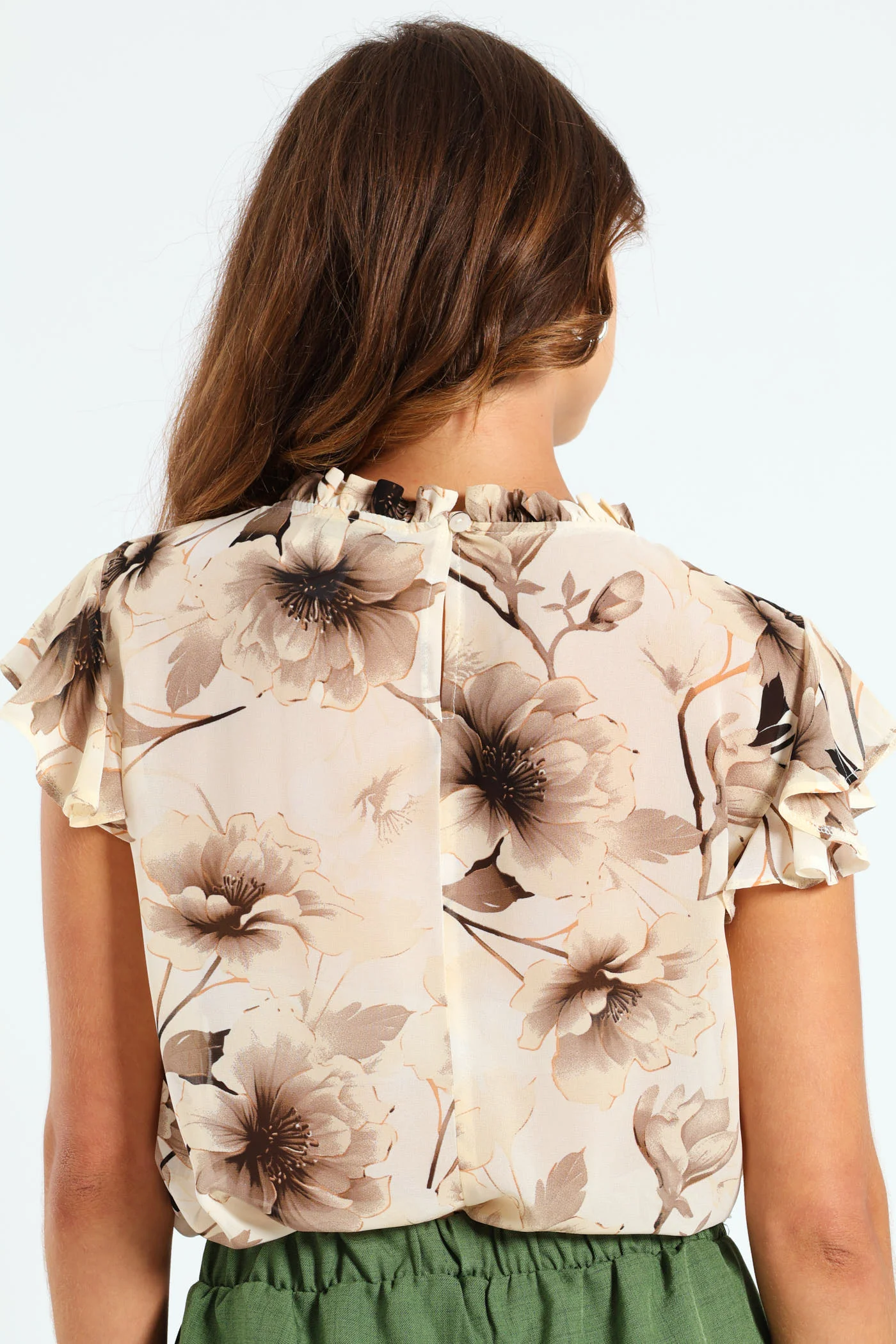 Frill Neck Keyhole Blouse - Black/White - Image 3