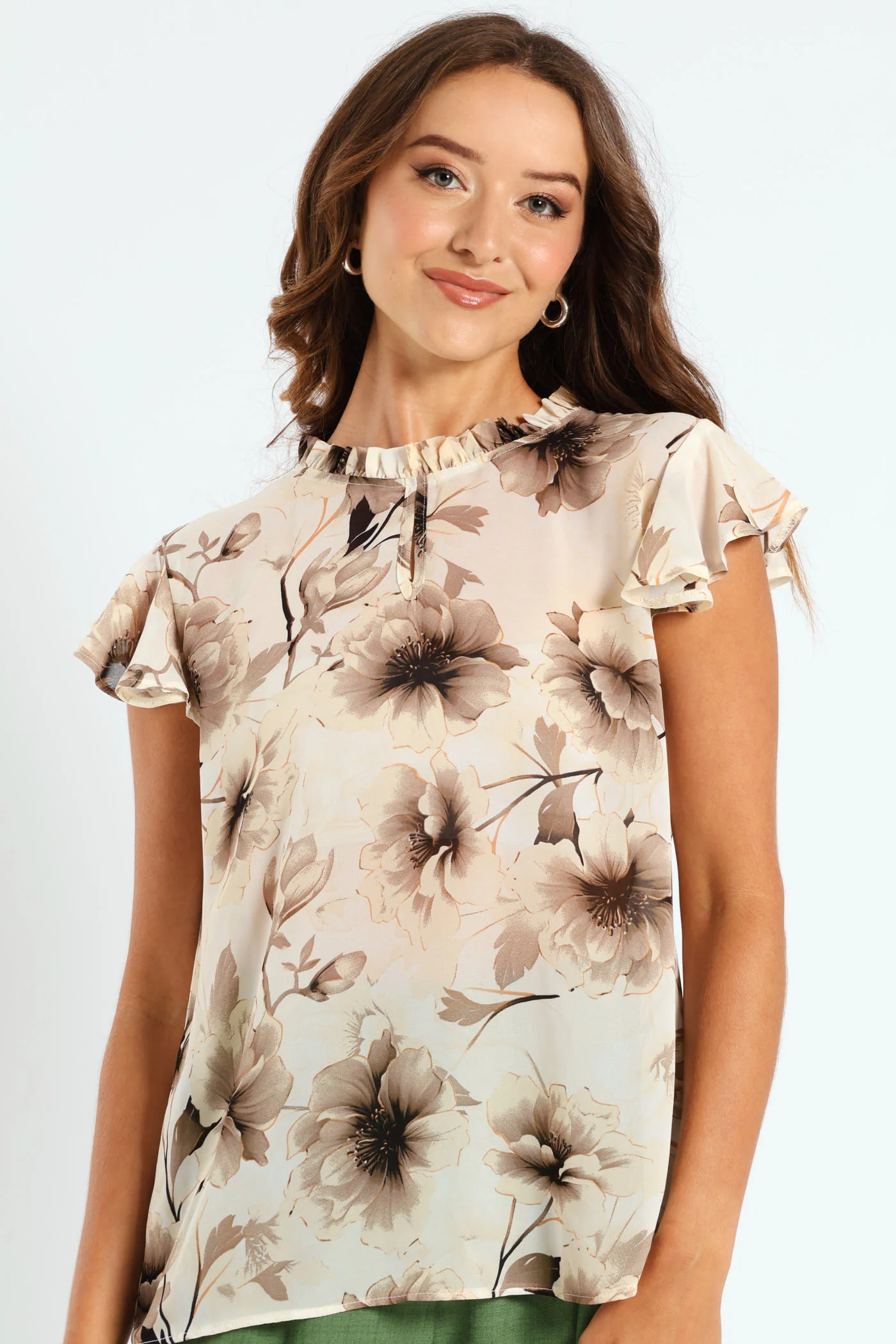 Frill Neck Keyhole Blouse - Black/White - Image 4
