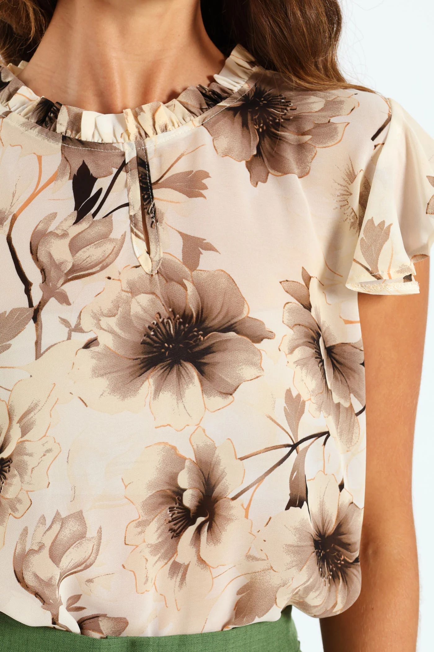 Frill Neck Keyhole Blouse - Black/White - Image 5