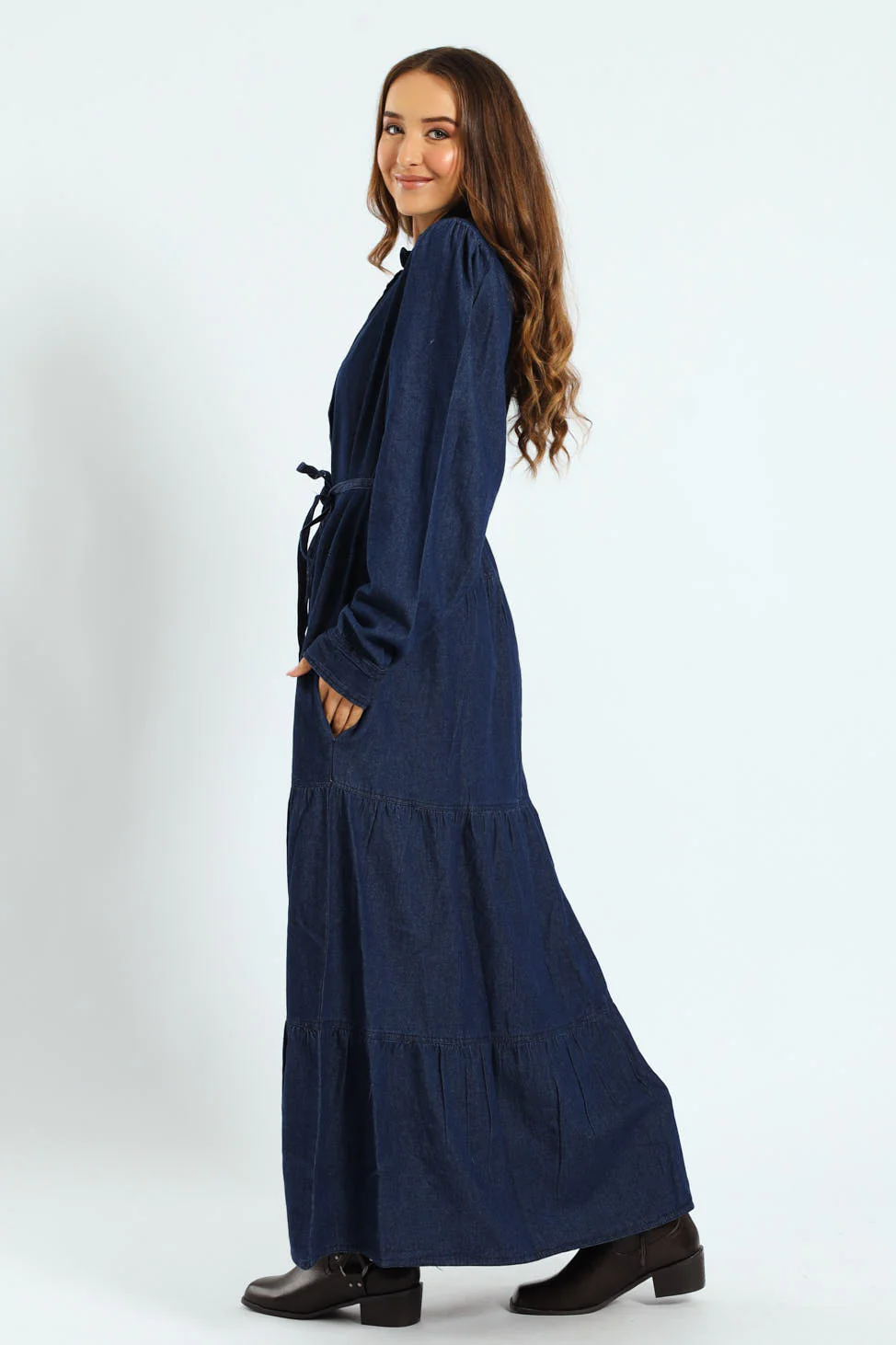 Frill Neck Tiered Belted Maxi Dress - Image 2