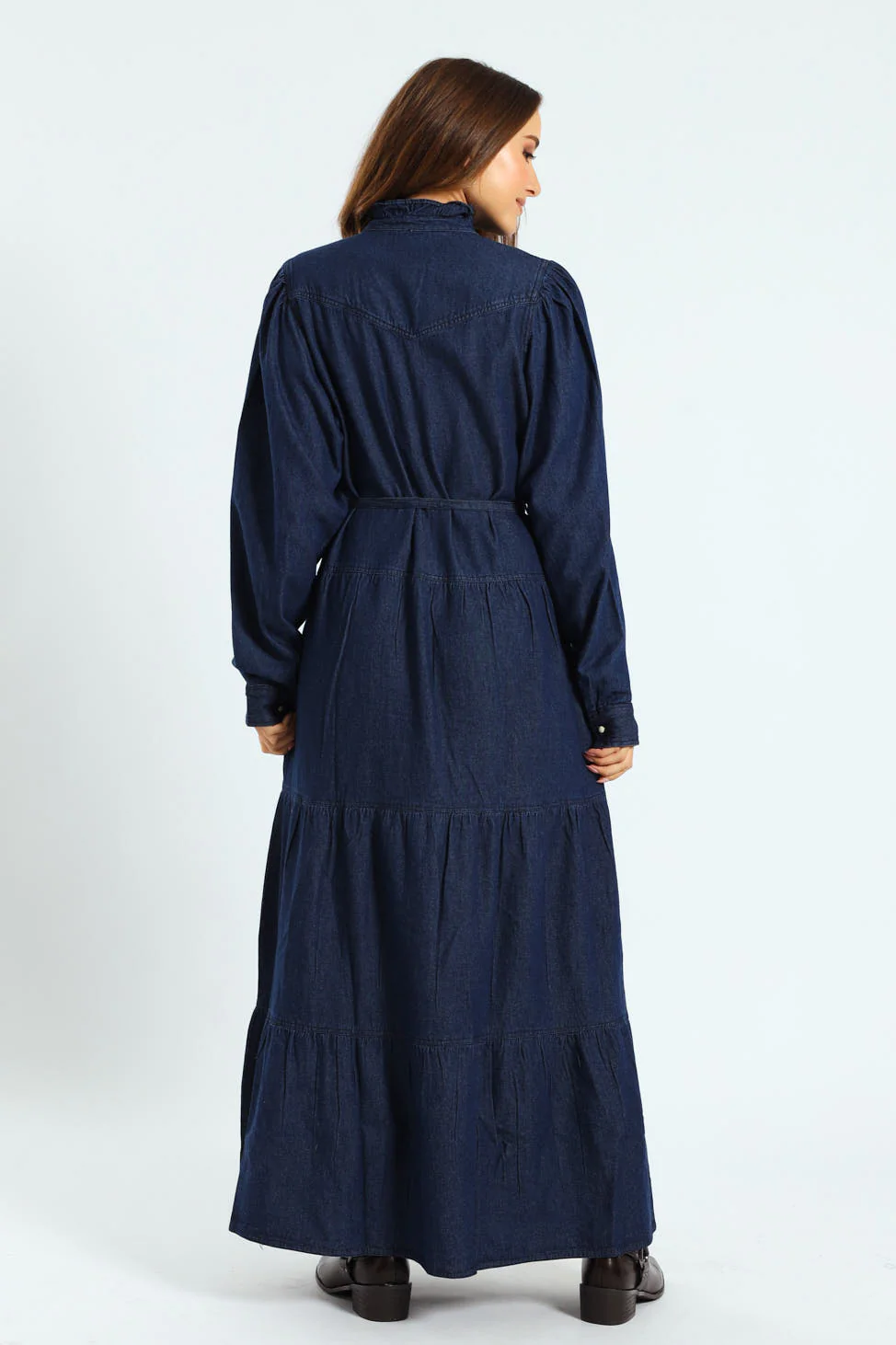 Frill Neck Tiered Belted Maxi Dress - Image 3