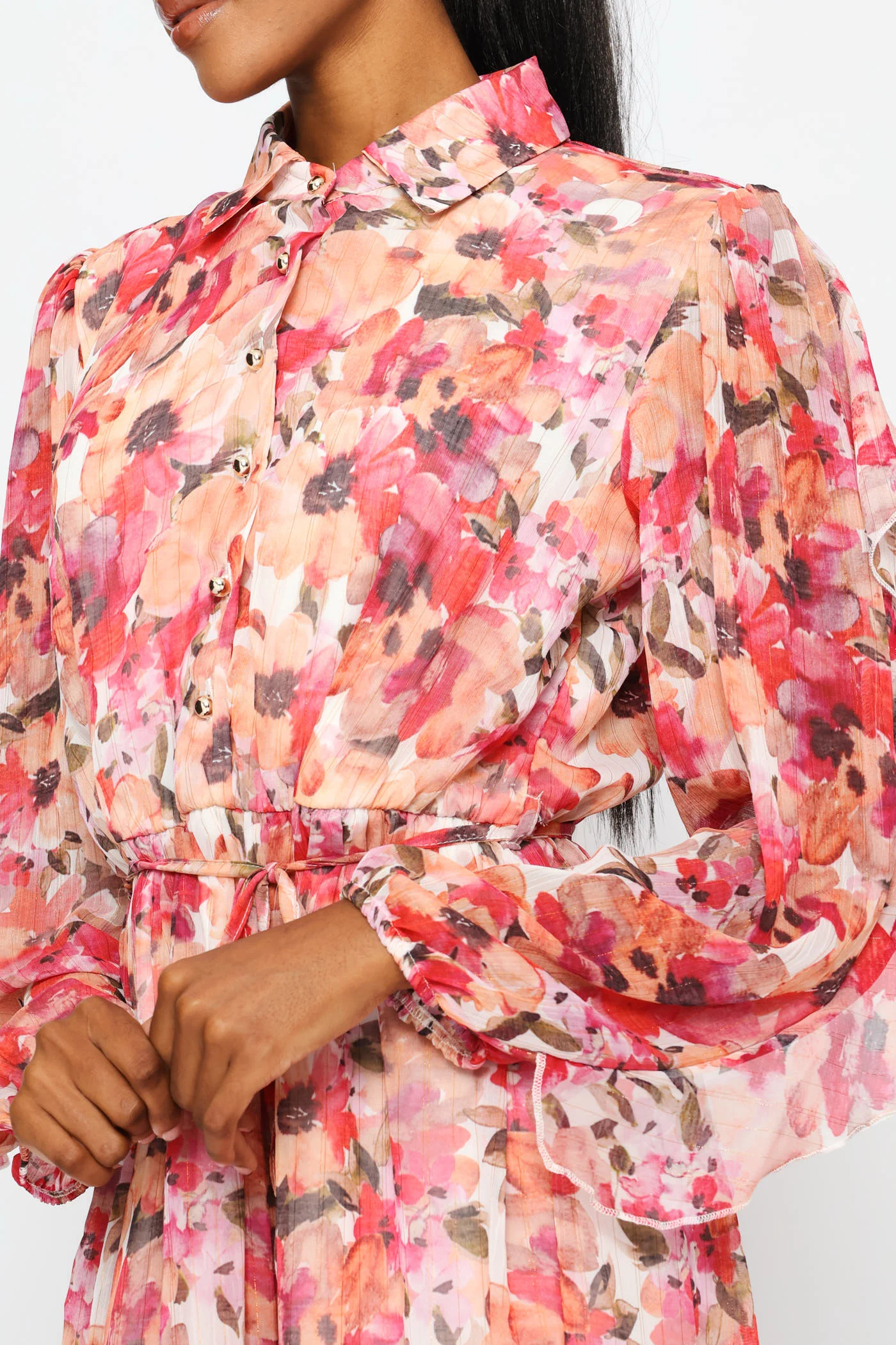Frill Sleeve Belted Tiered Tea Dress - Multi - Image 2