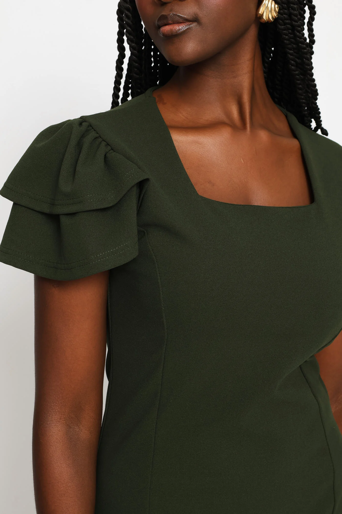 Frill Sleeve Bodycon Dress - Fatigue - Image 2