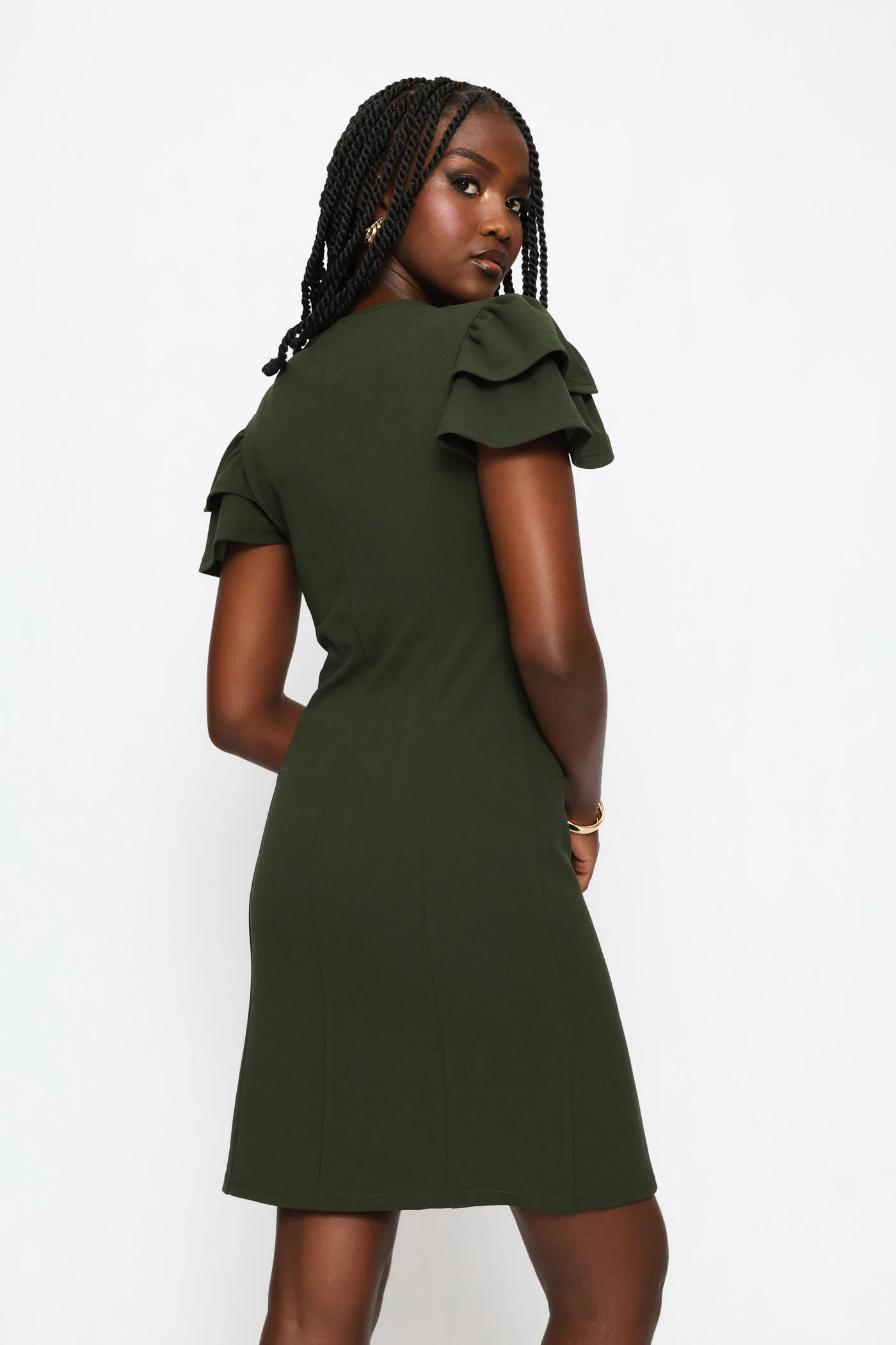 Frill Sleeve Bodycon Dress - Fatigue - Image 4