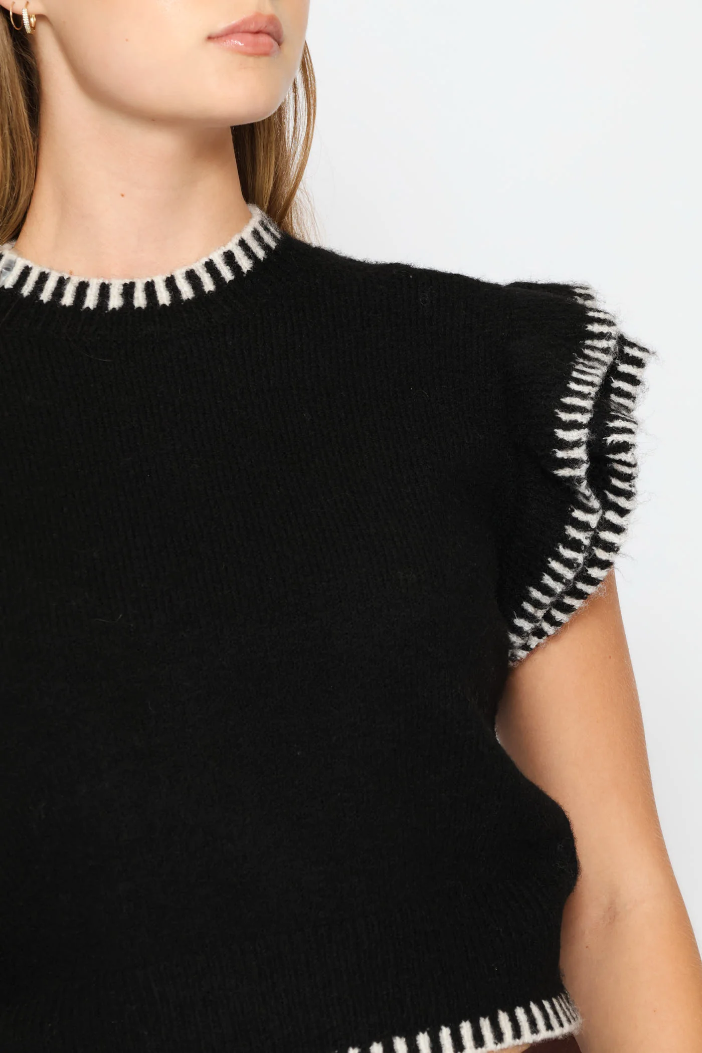 Frill Sleeve Knit Top - Black - Image 2