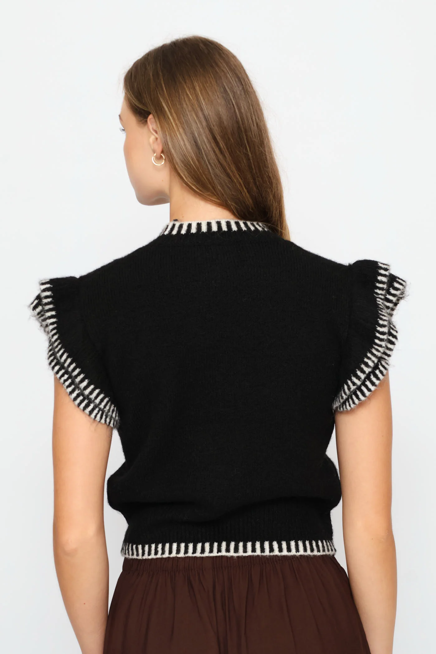 Frill Sleeve Knit Top - Black - Image 5