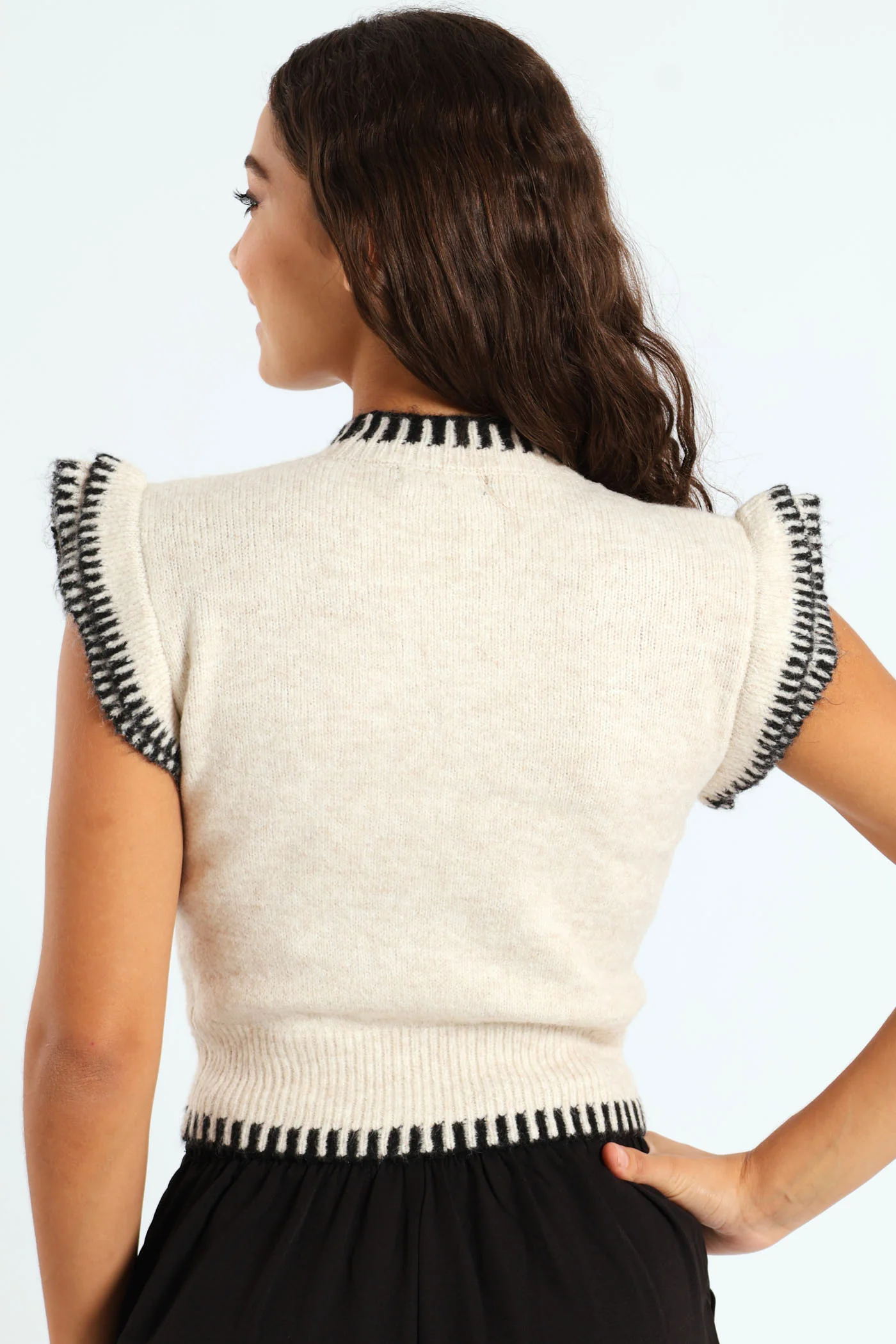 Frill Sleeve Knit Top - Cream - Image 4