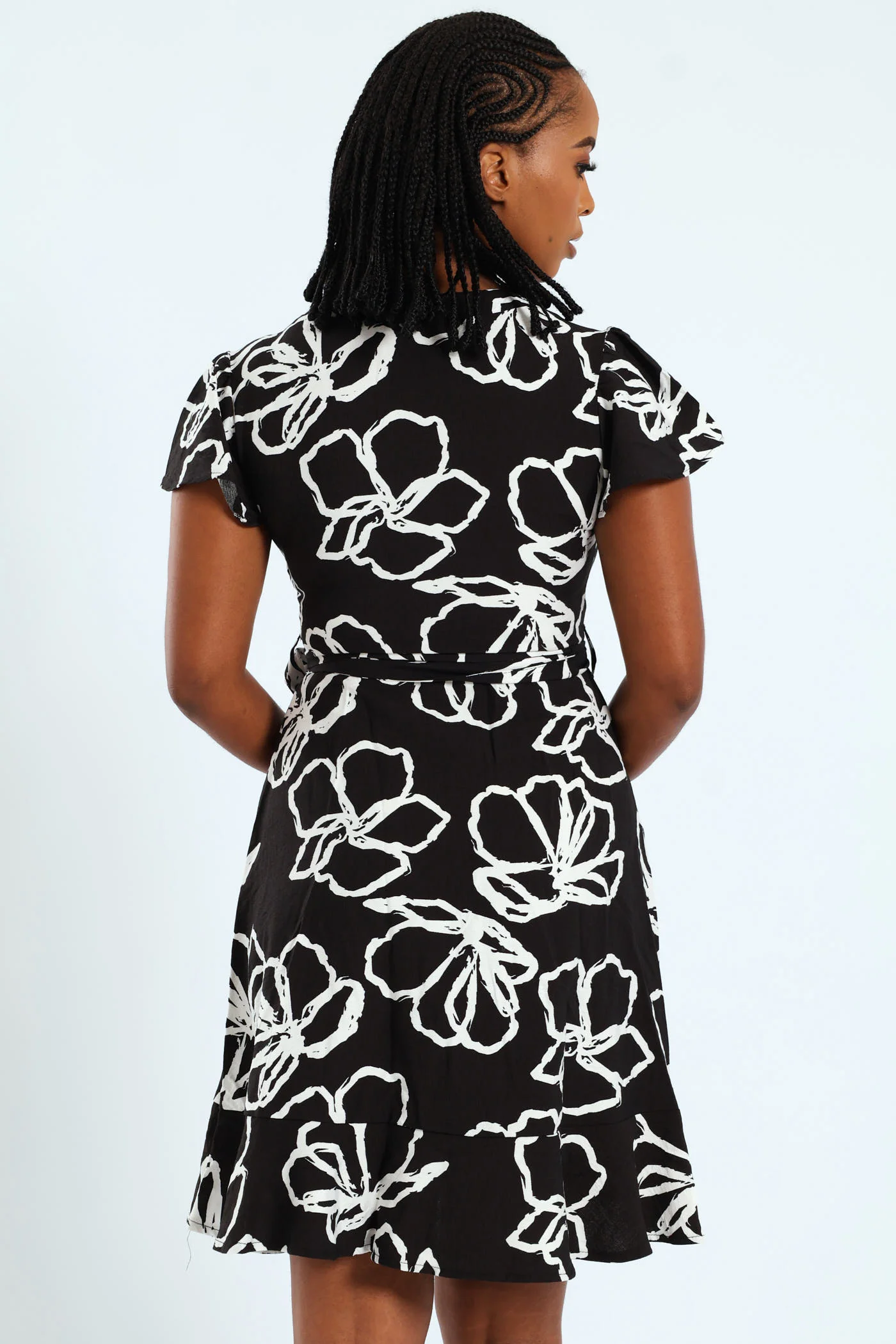 Frill Sleeve V-Neck Shirt Belted Mini Dress - Image 2