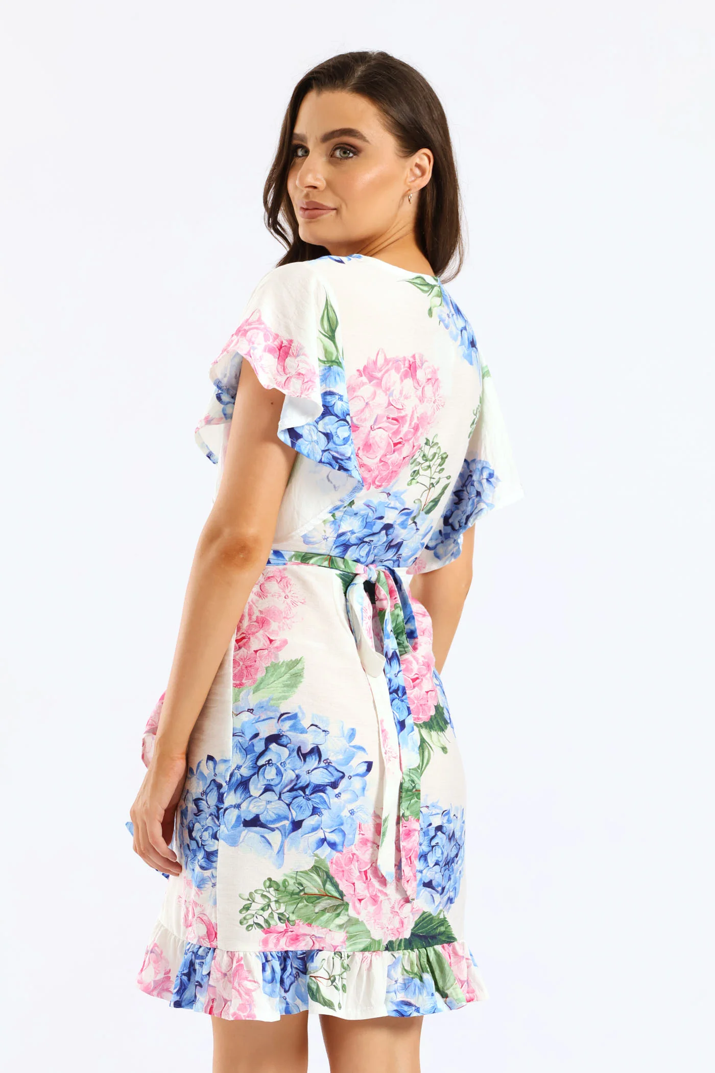 Frill Sleeve Wrap Frill Hem Mini Dress - White - Image 2