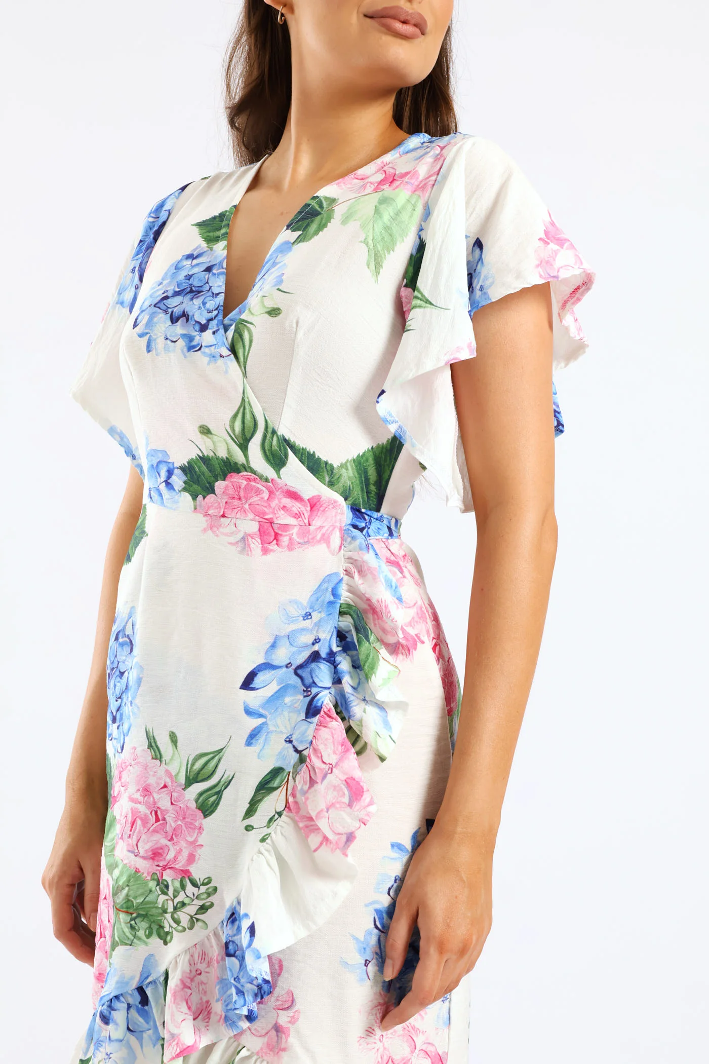 Frill Sleeve Wrap Frill Hem Mini Dress - White - Image 5