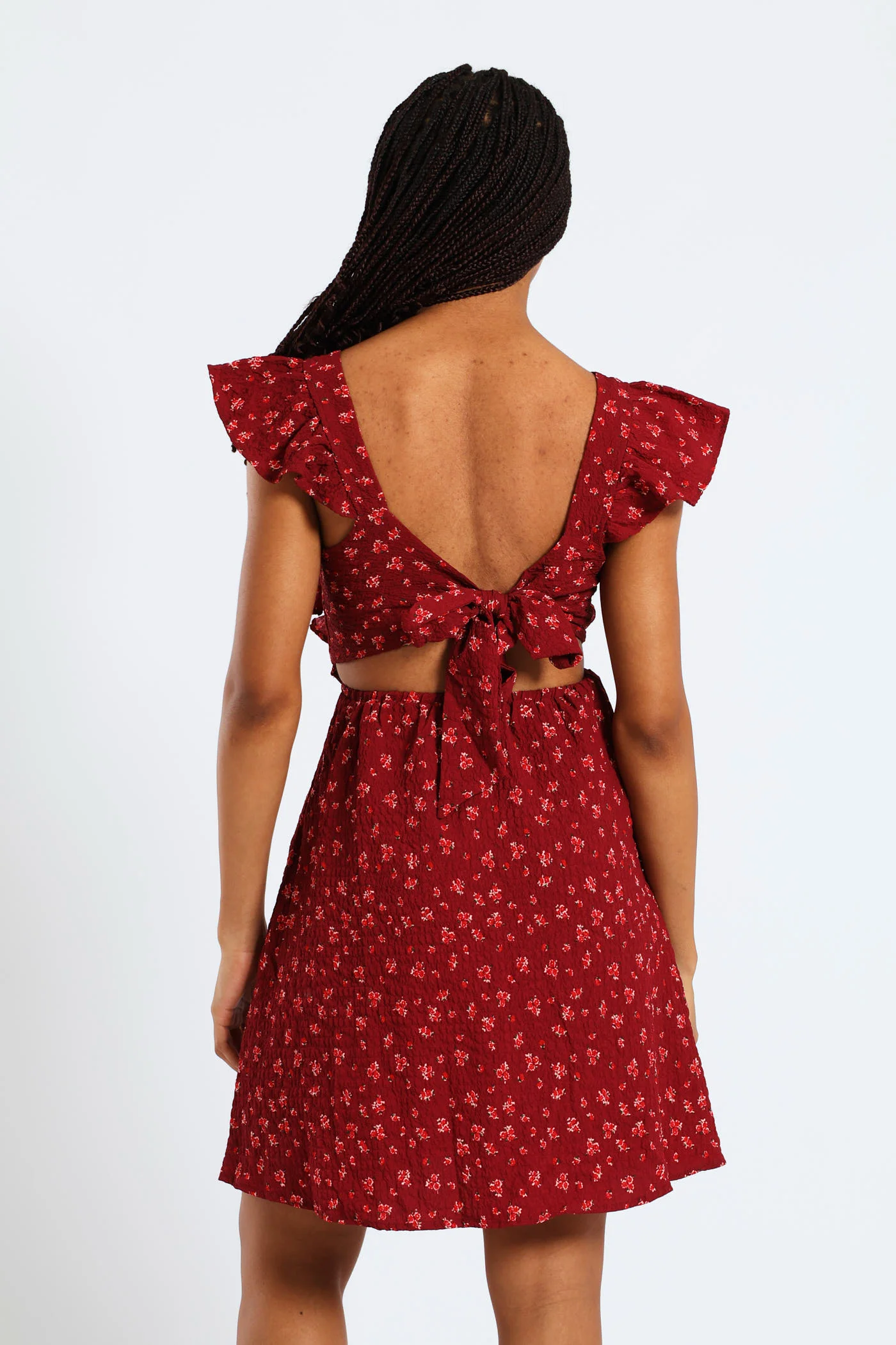 Frill Smock Mini Dress - Dark Burgandy - Image 3