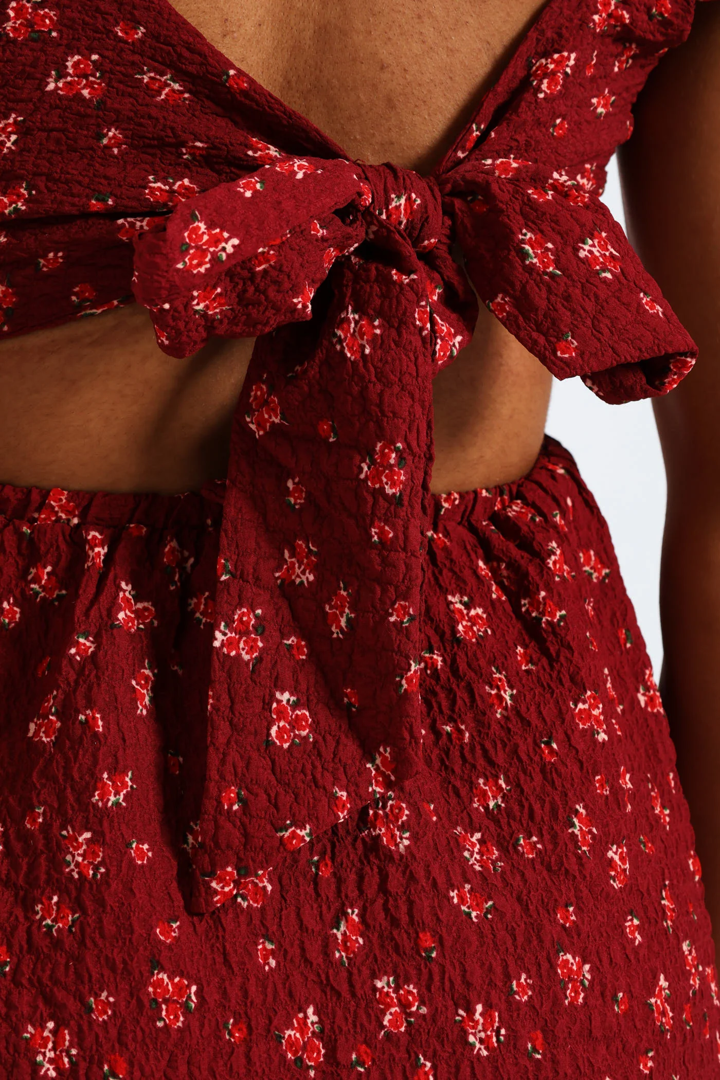 Frill Smock Mini Dress - Dark Burgandy - Image 4