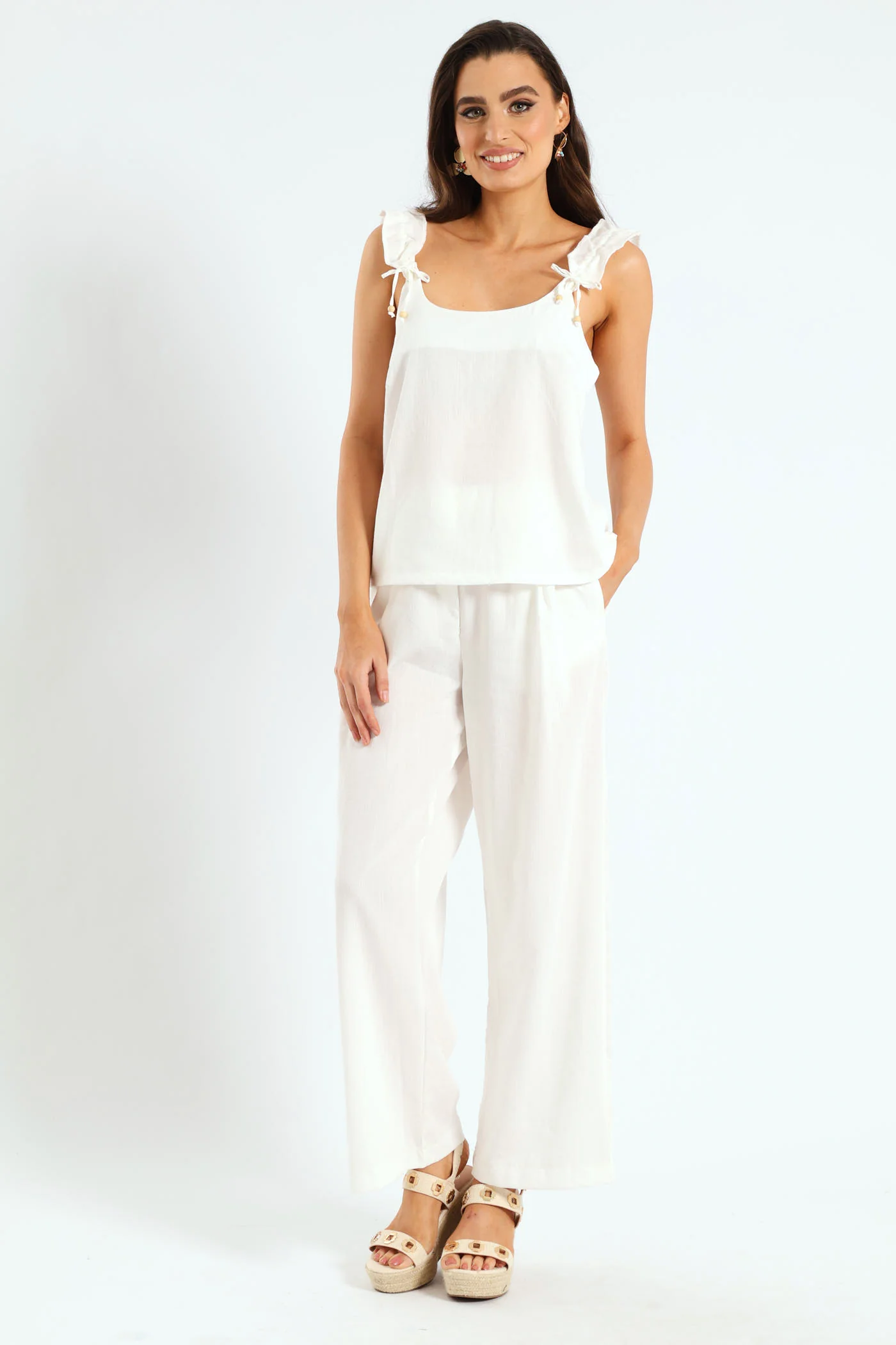 Frill Strap Cami Top - Off White - Image 2