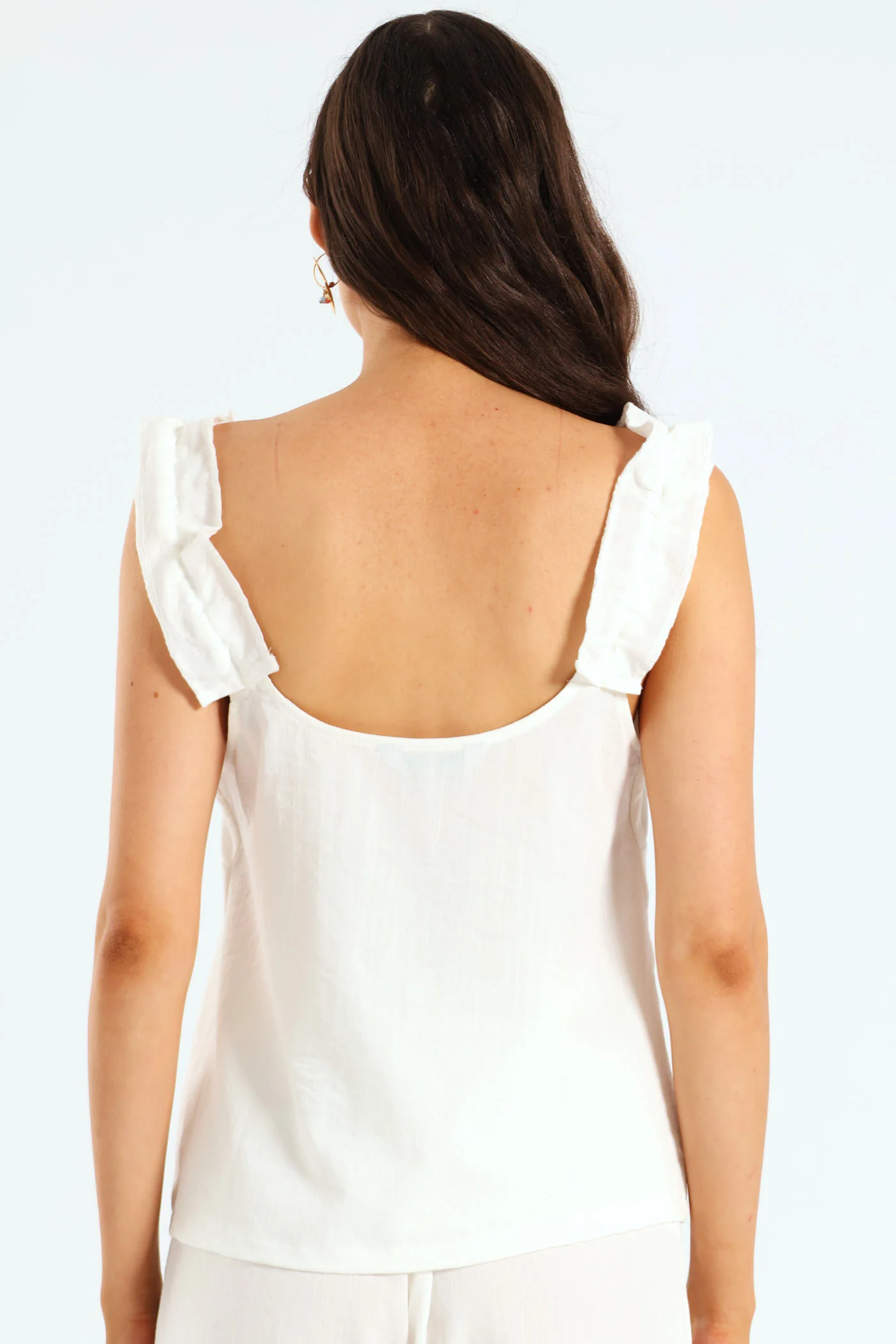 Frill Strap Cami Top - Off White - Image 4