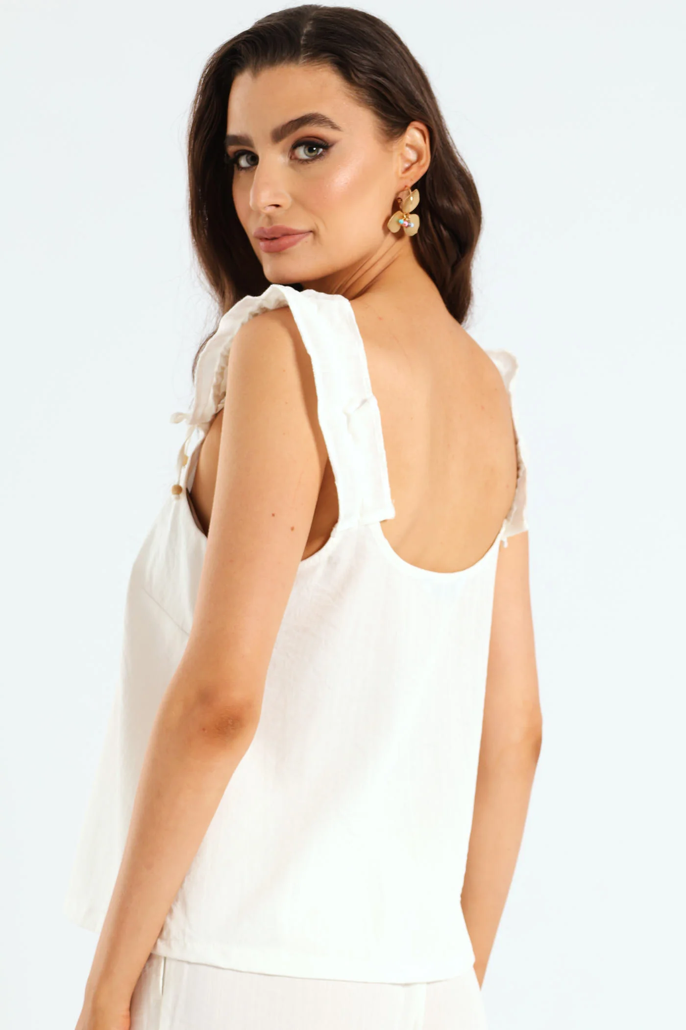 Frill Strap Cami Top - Off White - Image 5