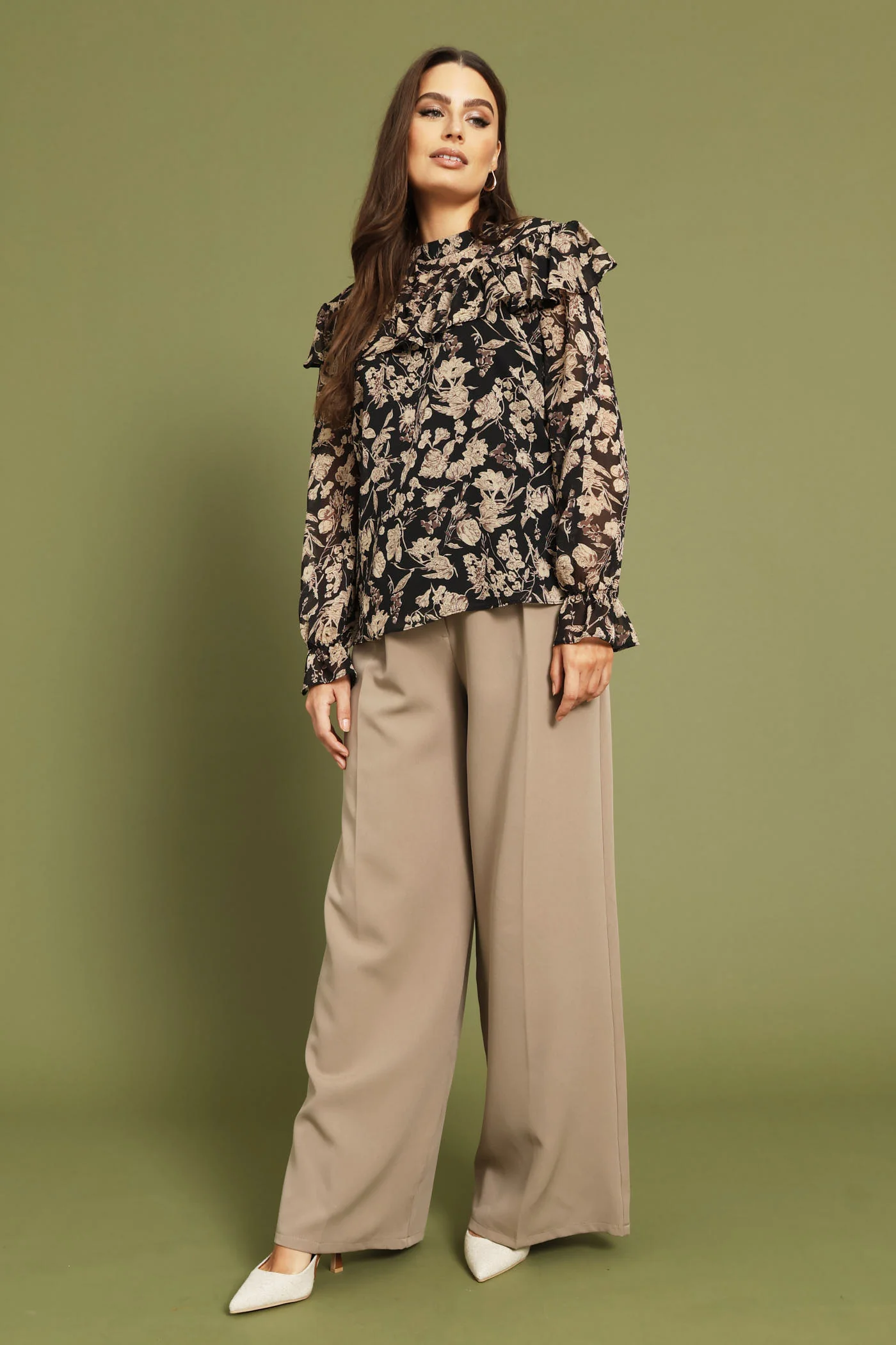 Frill Yoke Chiffon Blouse - Black - Image 6