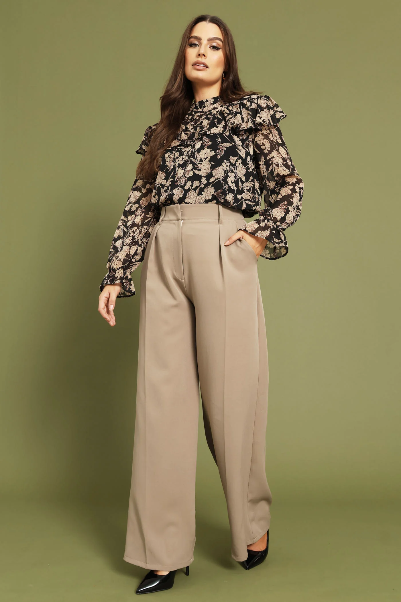 Frill Yoke Chiffon Blouse - Black - Image 7