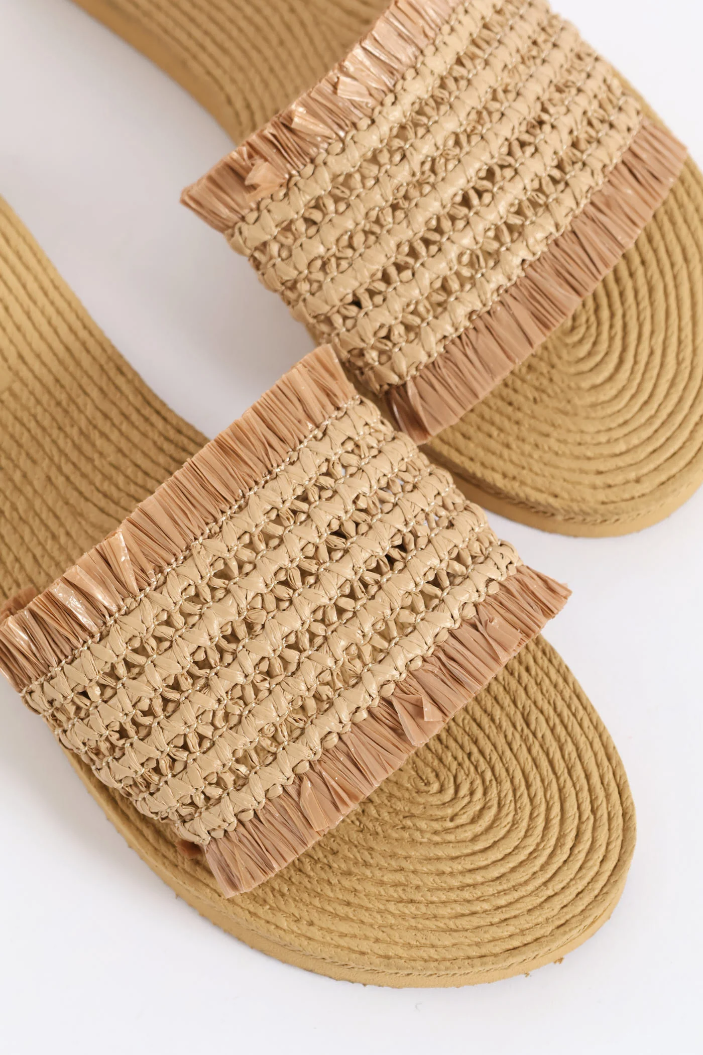Fringe Detail Raffia Mule Sandal - Natural - Image 2