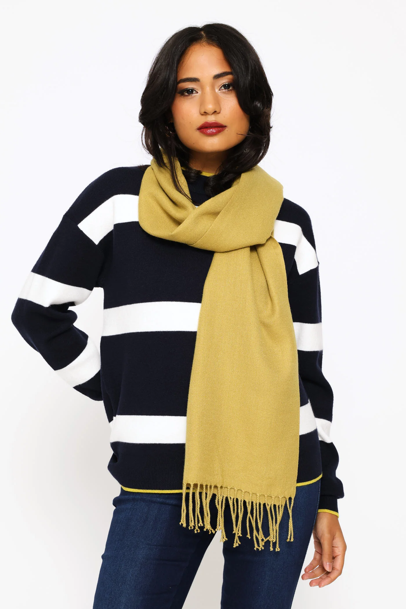 Fringe Detail Woven Scarf - Chartreuse - Image 2