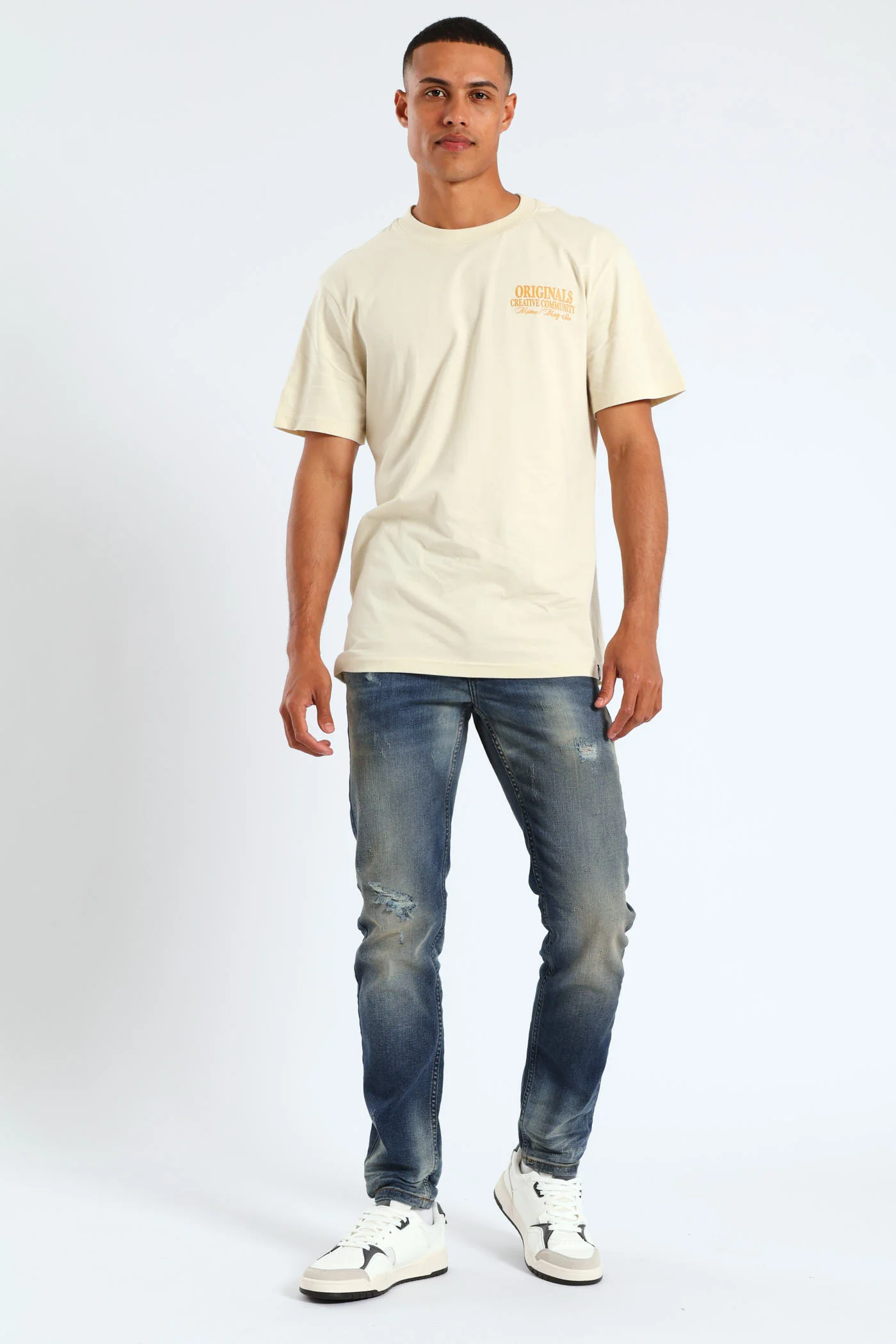 Front & Back Print Studio Tee - Light Stone - Image 2