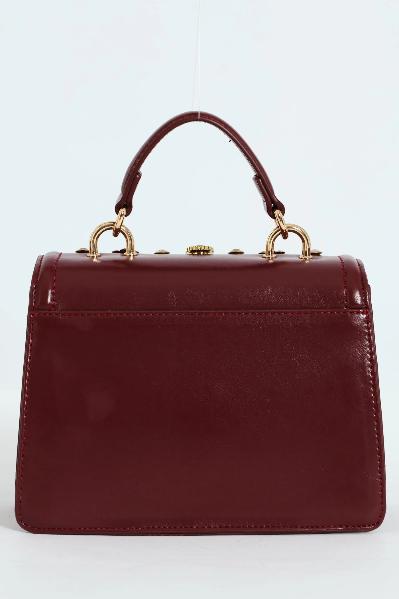 Handbag With Front Bling Detail - Burgundy - Image 5