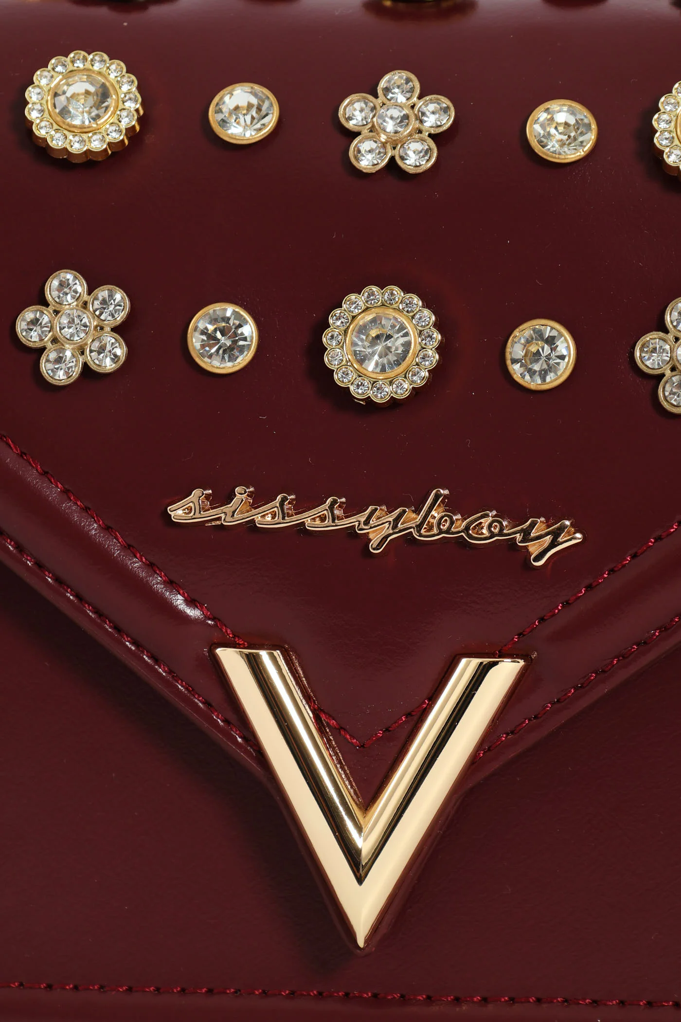 Handbag With Front Bling Detail - Burgundy - Image 6