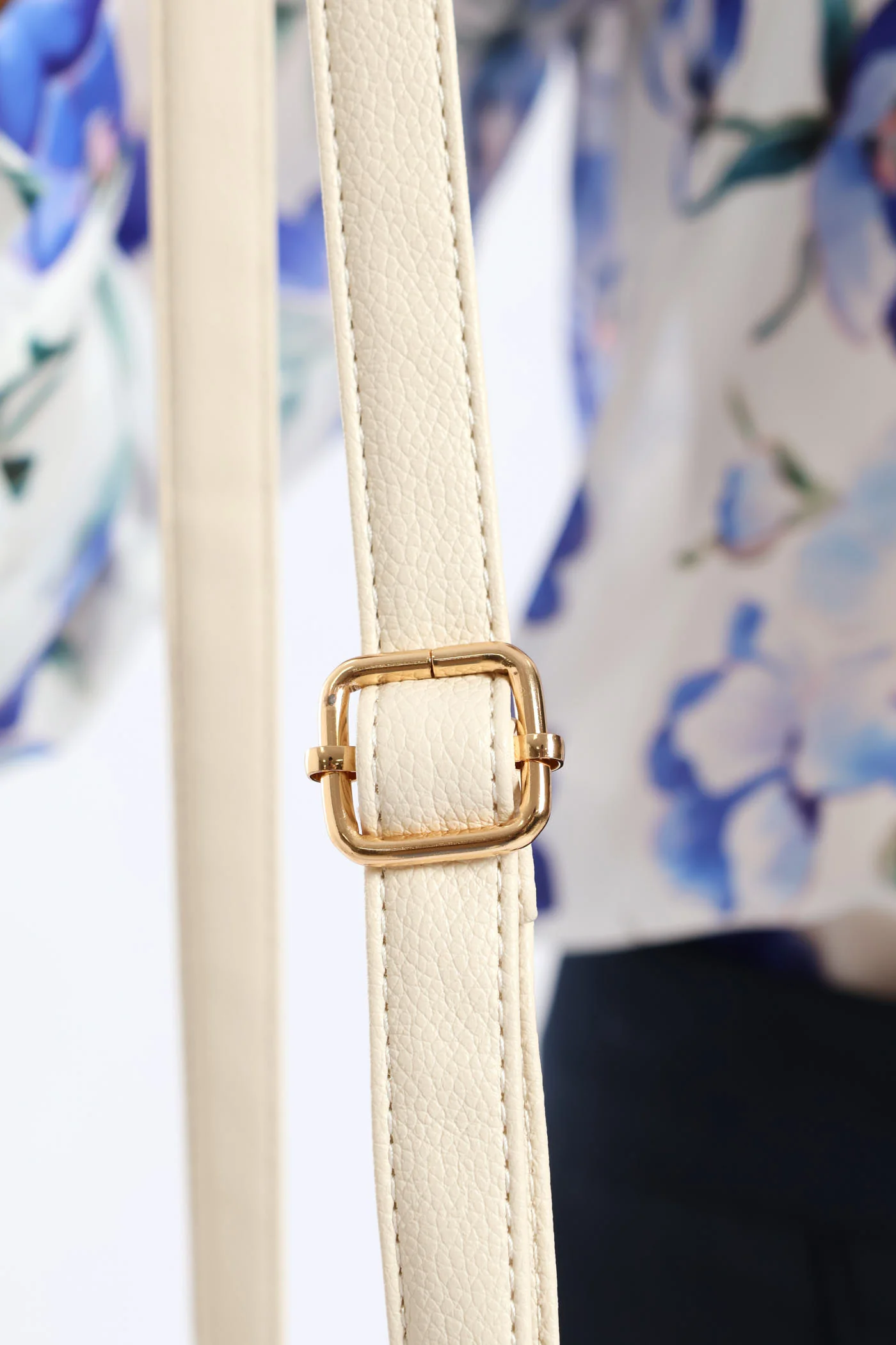 Front Flap Gold Trim Bucket Bag - Cream - Image 10