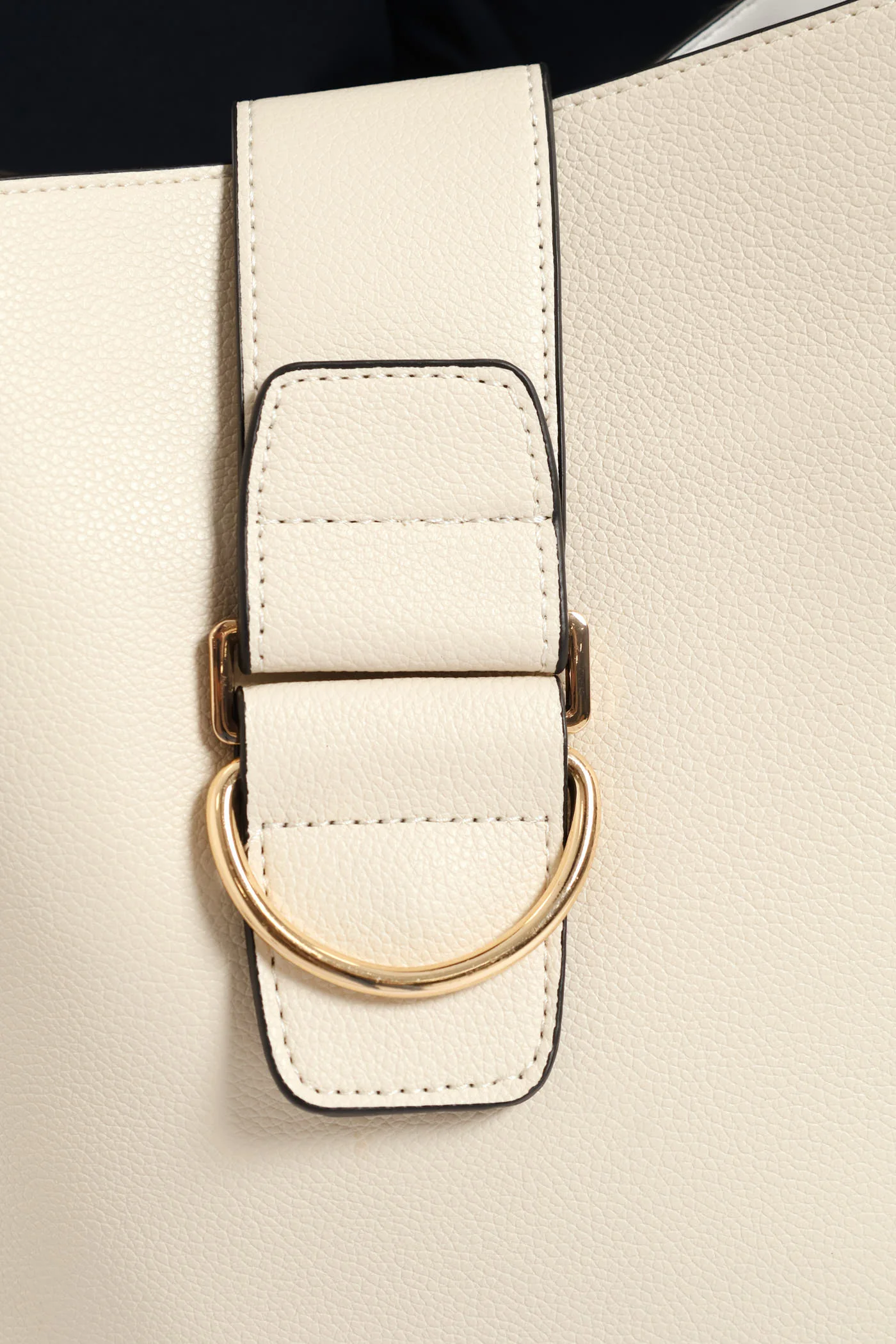 Front Flap Gold Trim Bucket Bag - Cream - Image 7