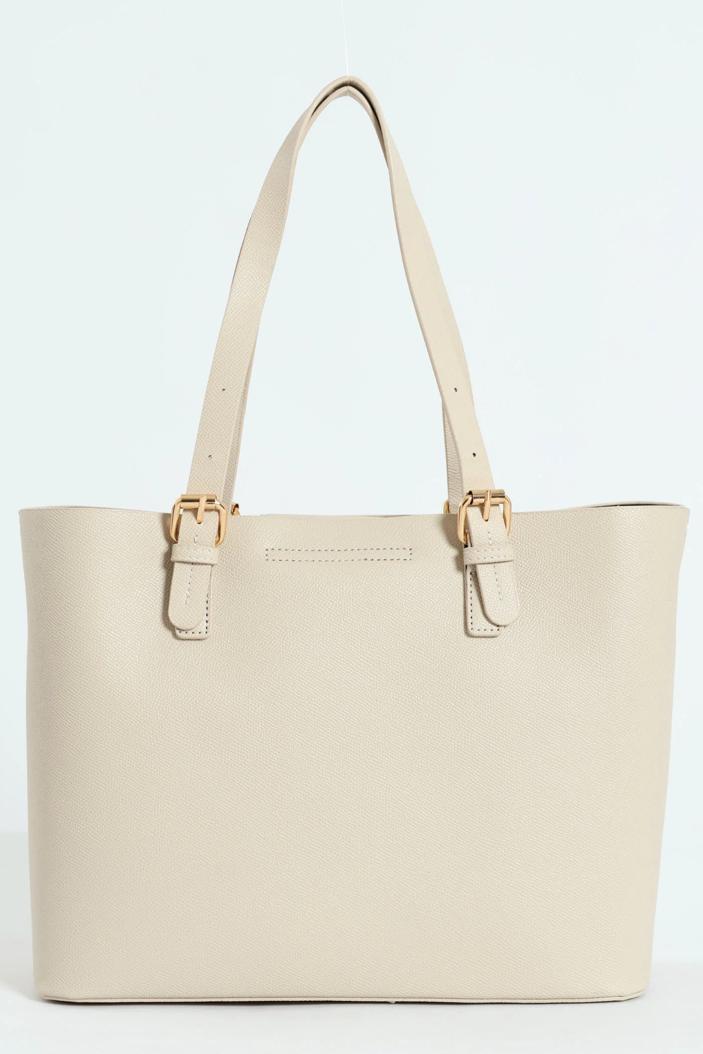 Front Pocket Detail Gold Trim Tote Bag - Stone - Image 4