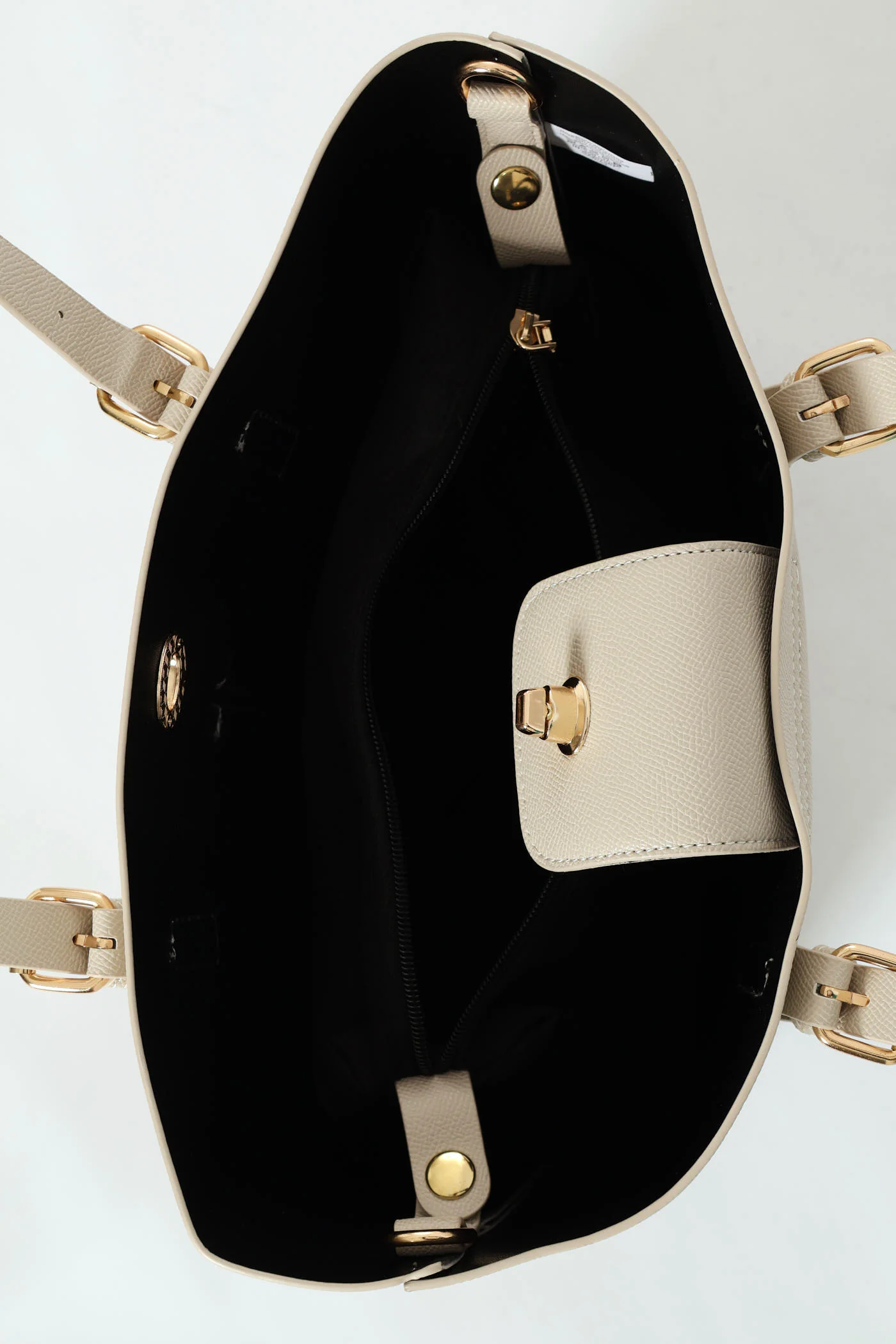 Front Pocket Detail Gold Trim Tote Bag - Stone - Image 5