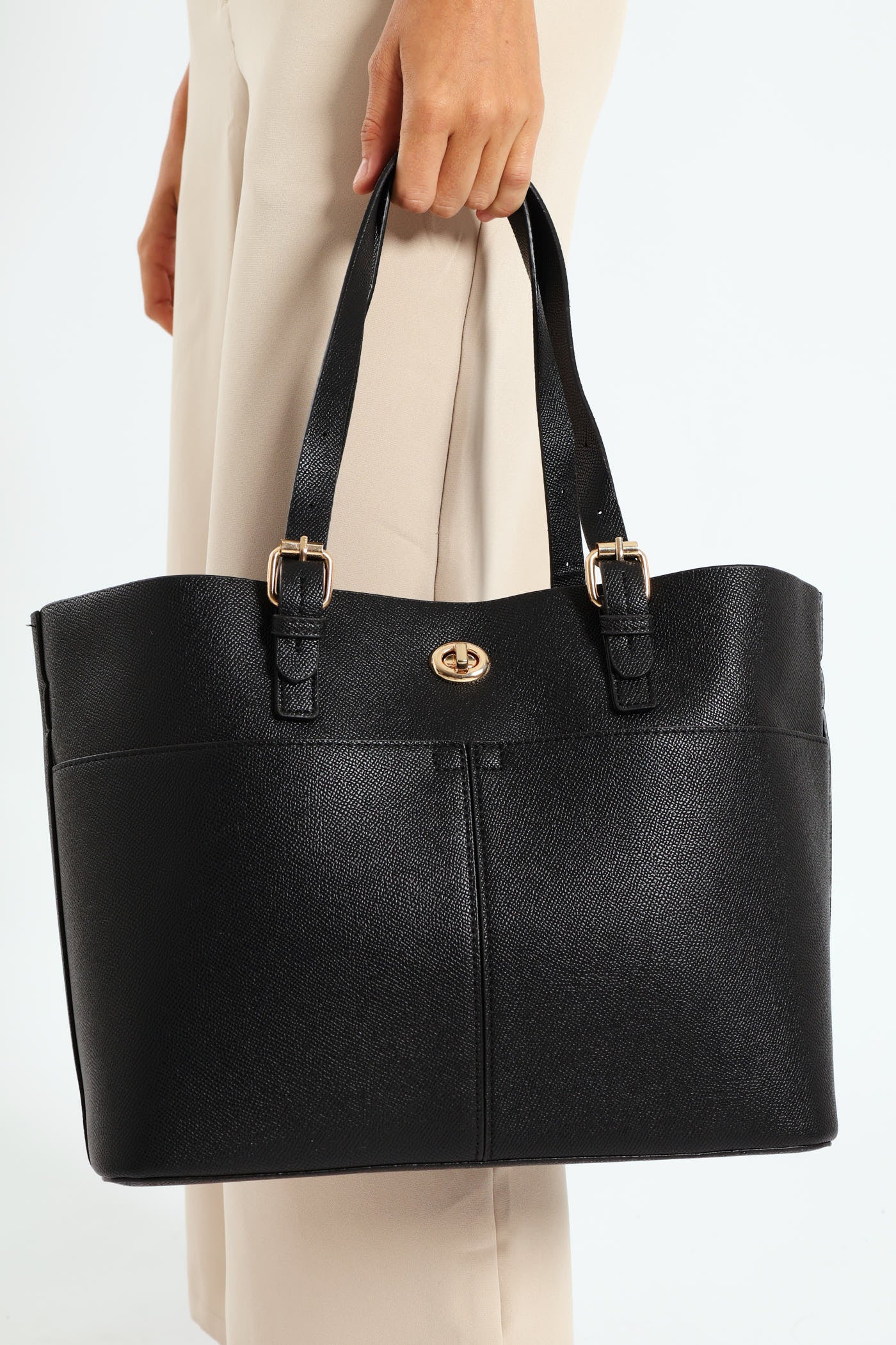 Front Pocket Detail Tote Bag - Black - Image 2