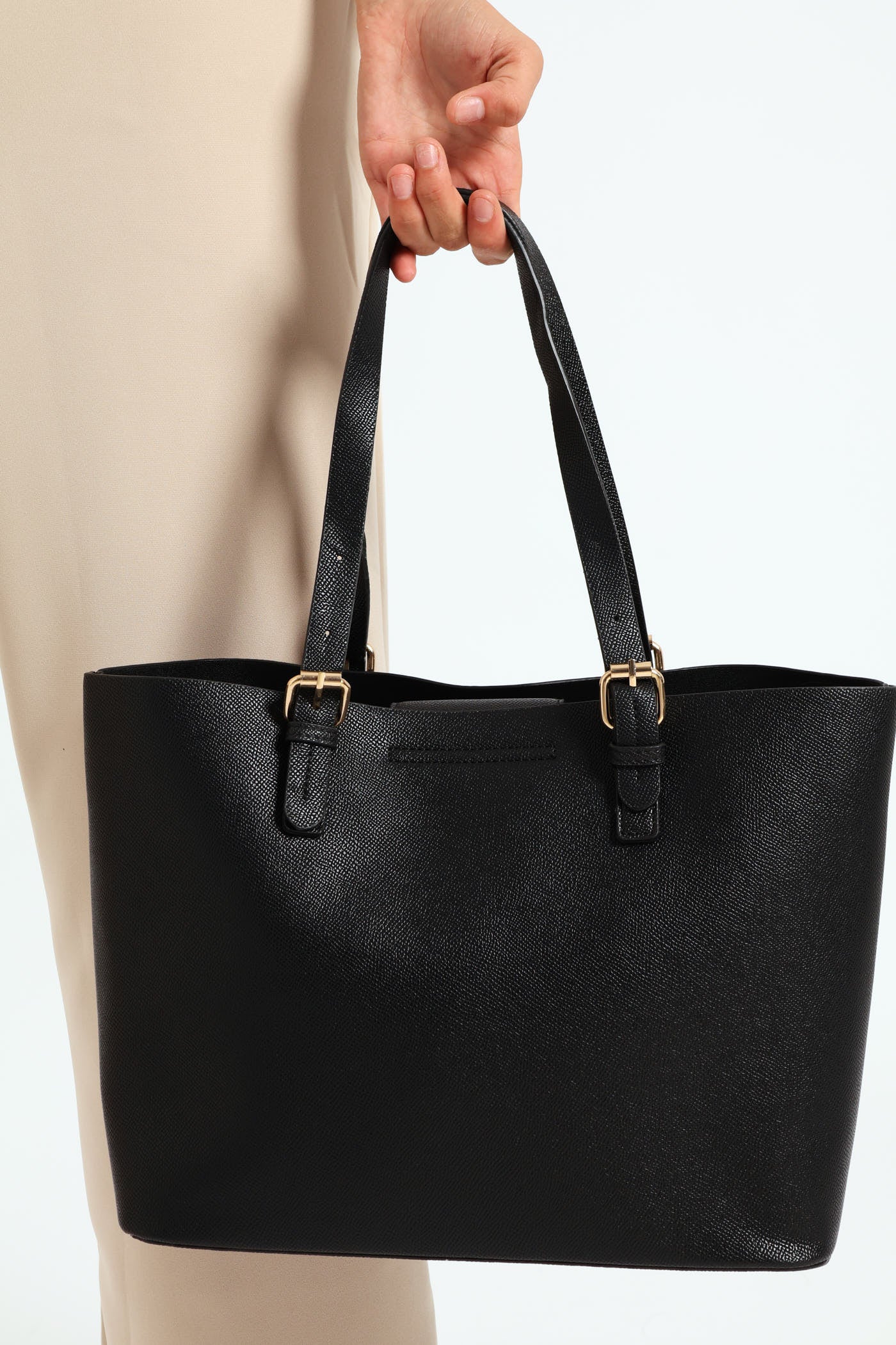 Front Pocket Detail Tote Bag - Black - Image 3