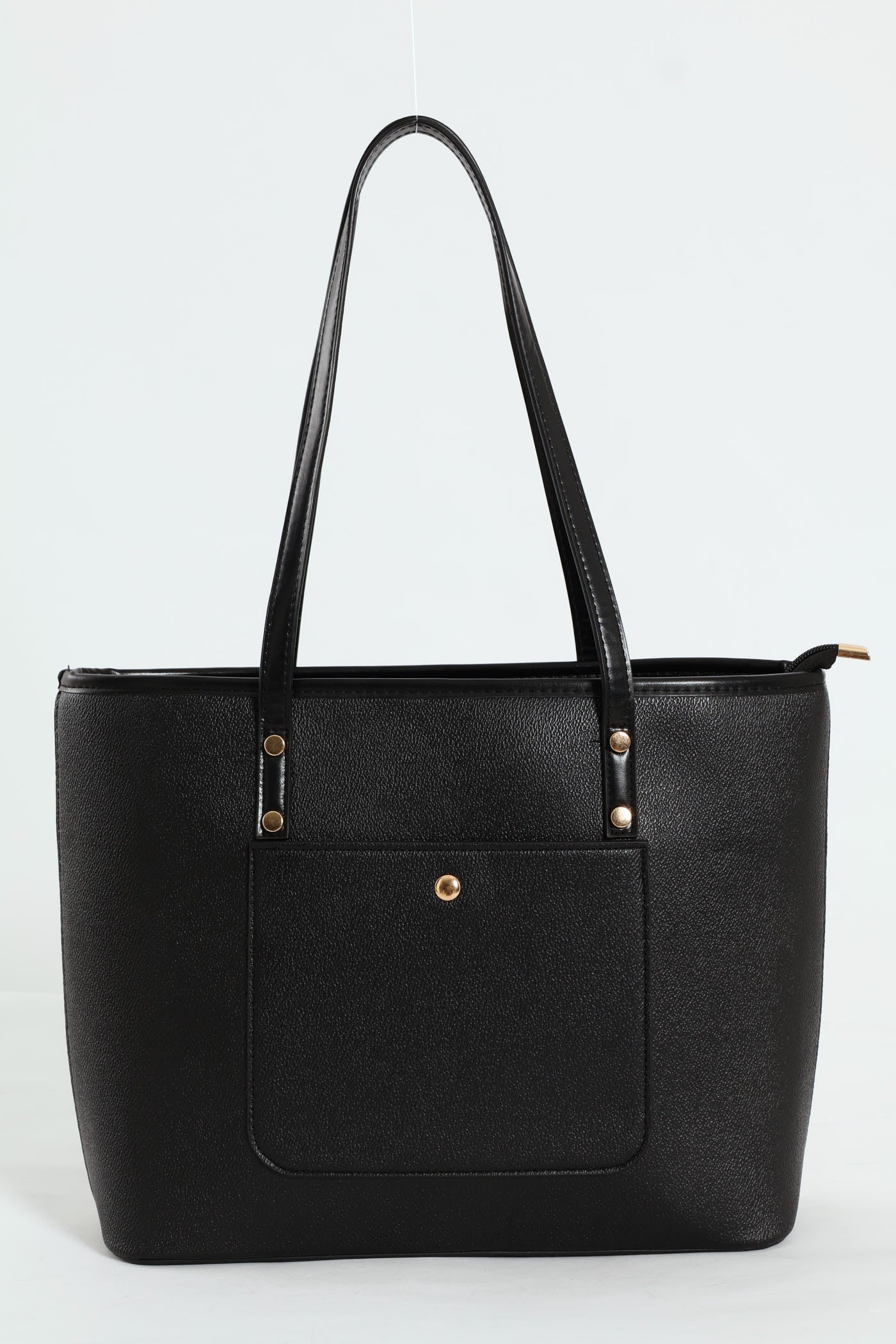 Front Pocket Gold Trim Shopper - Black - Image 2