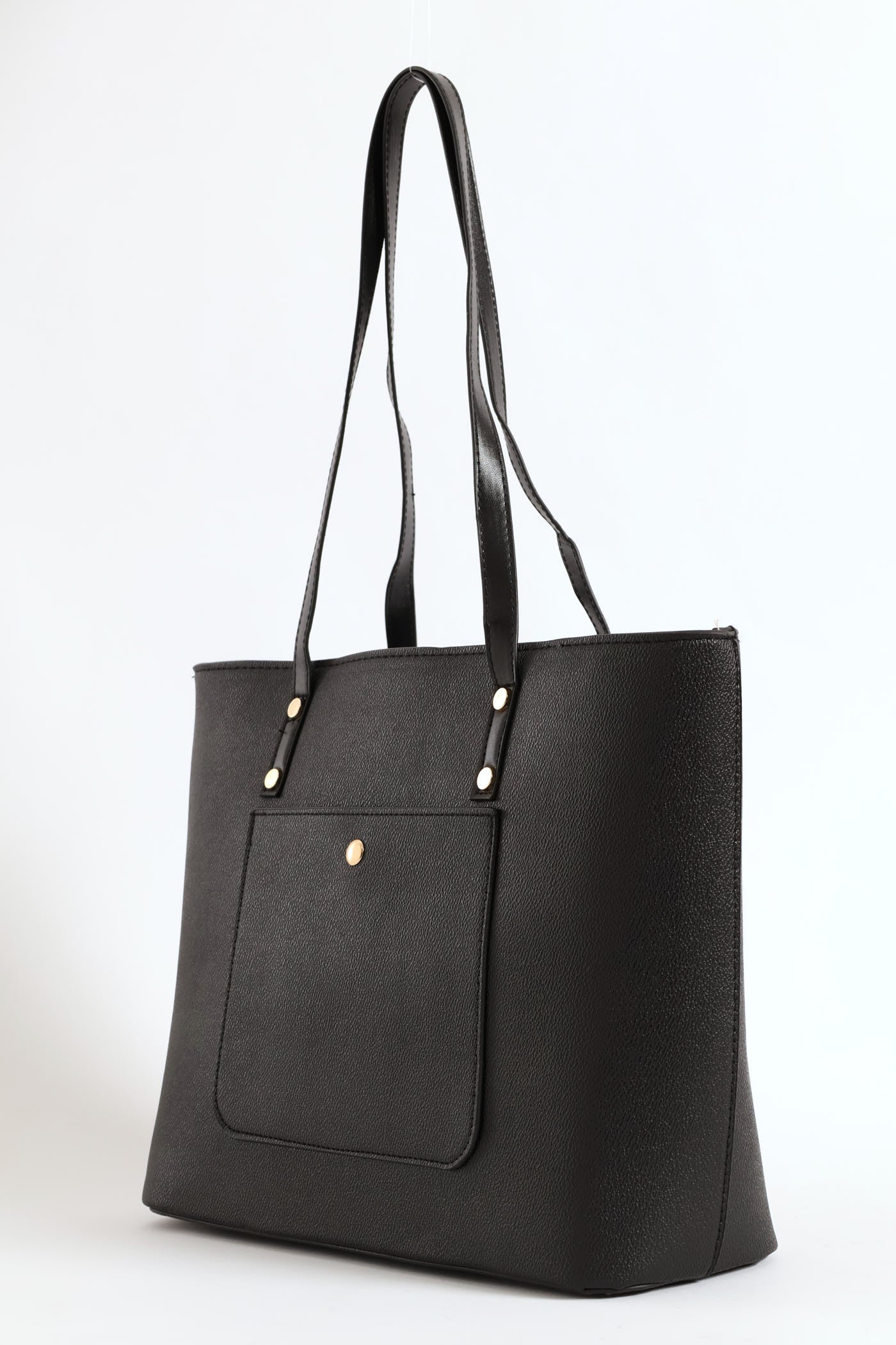 Front Pocket Gold Trim Shopper - Black - Image 2
