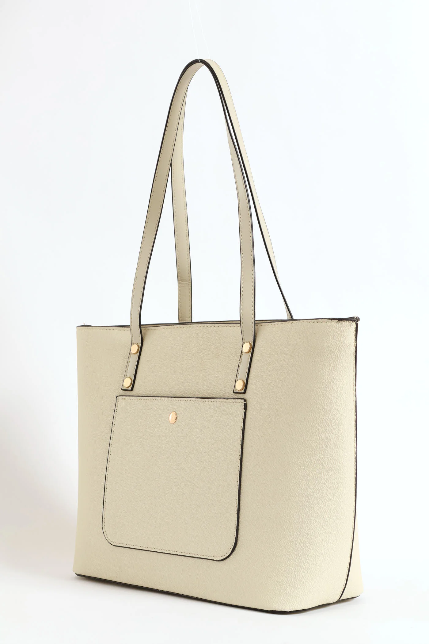 Front Pocket Gold Trim Shopper - Taupe - Image 2