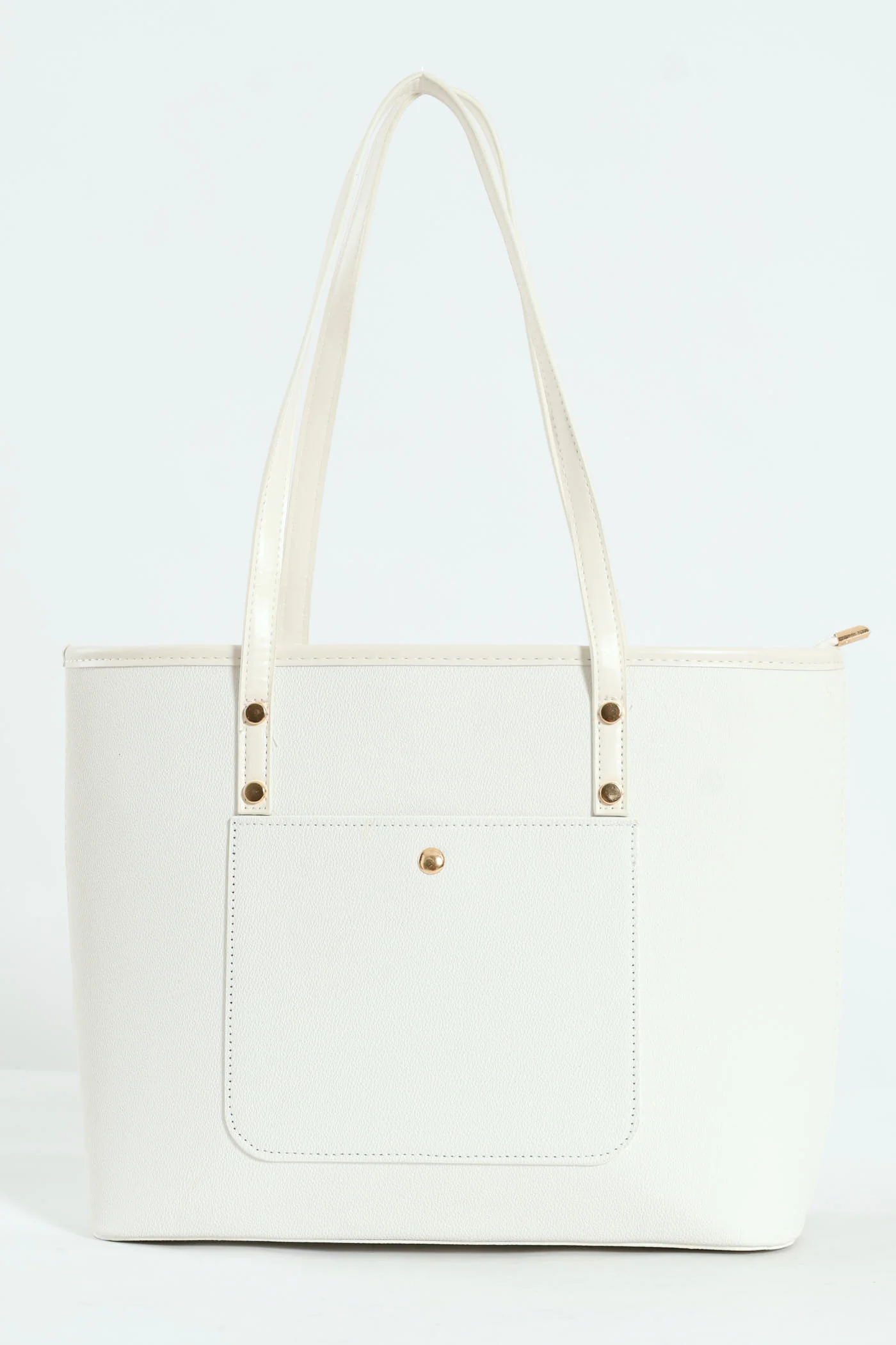 Front Pocket Gold Trim Shopper - White - Image 2