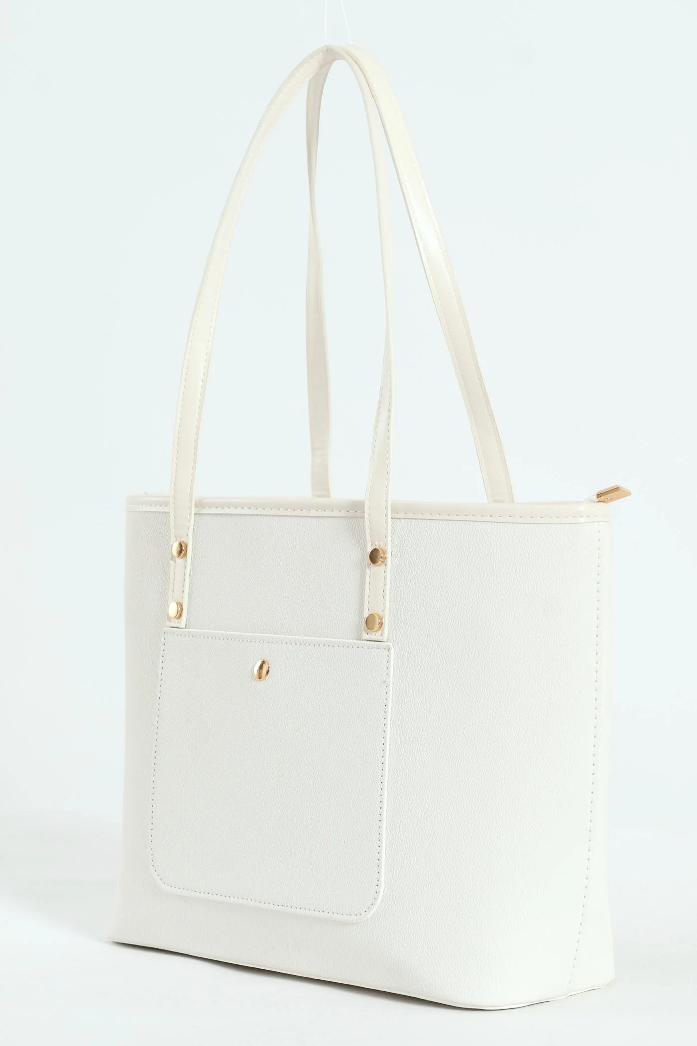Front Pocket Gold Trim Shopper - White - Image 3