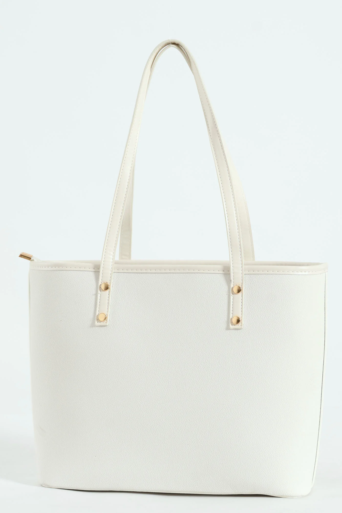 Front Pocket Gold Trim Shopper - White - Image 4