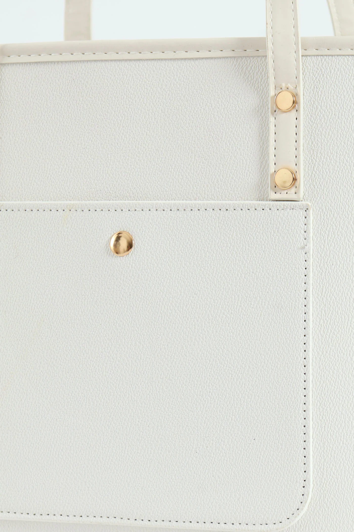 Front Pocket Gold Trim Shopper - White - Image 5