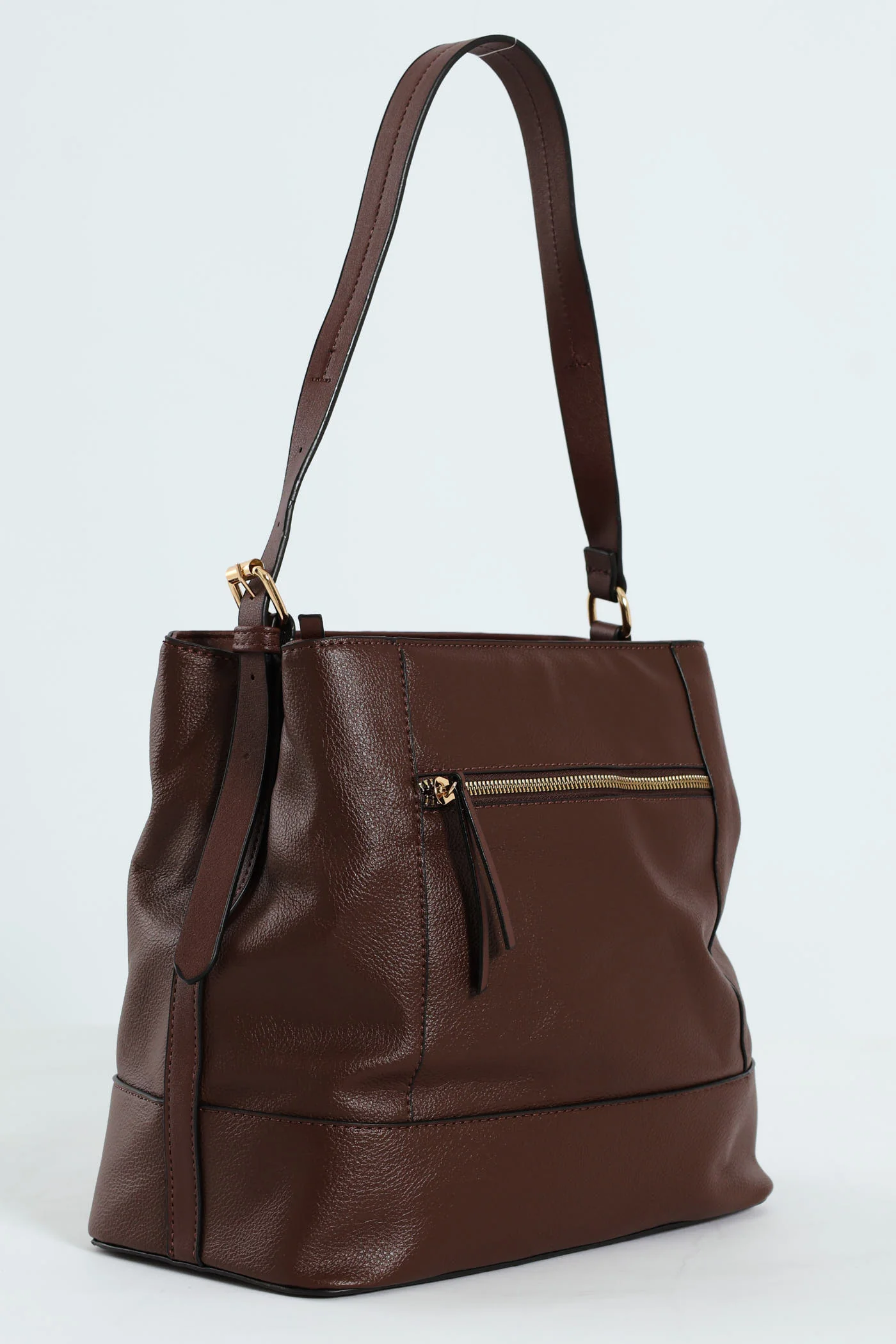 Front Zip Bucket Bag - Dark Brown - Image 3