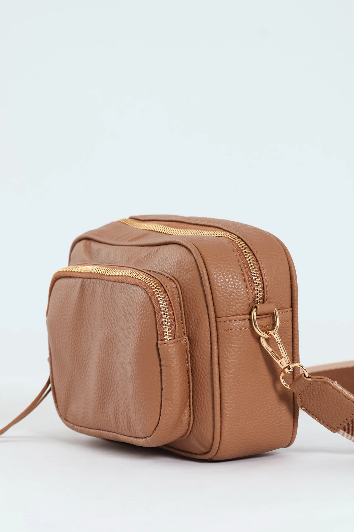 Front Zip Camera Bag With Webbing Strap - Tan - Image 4